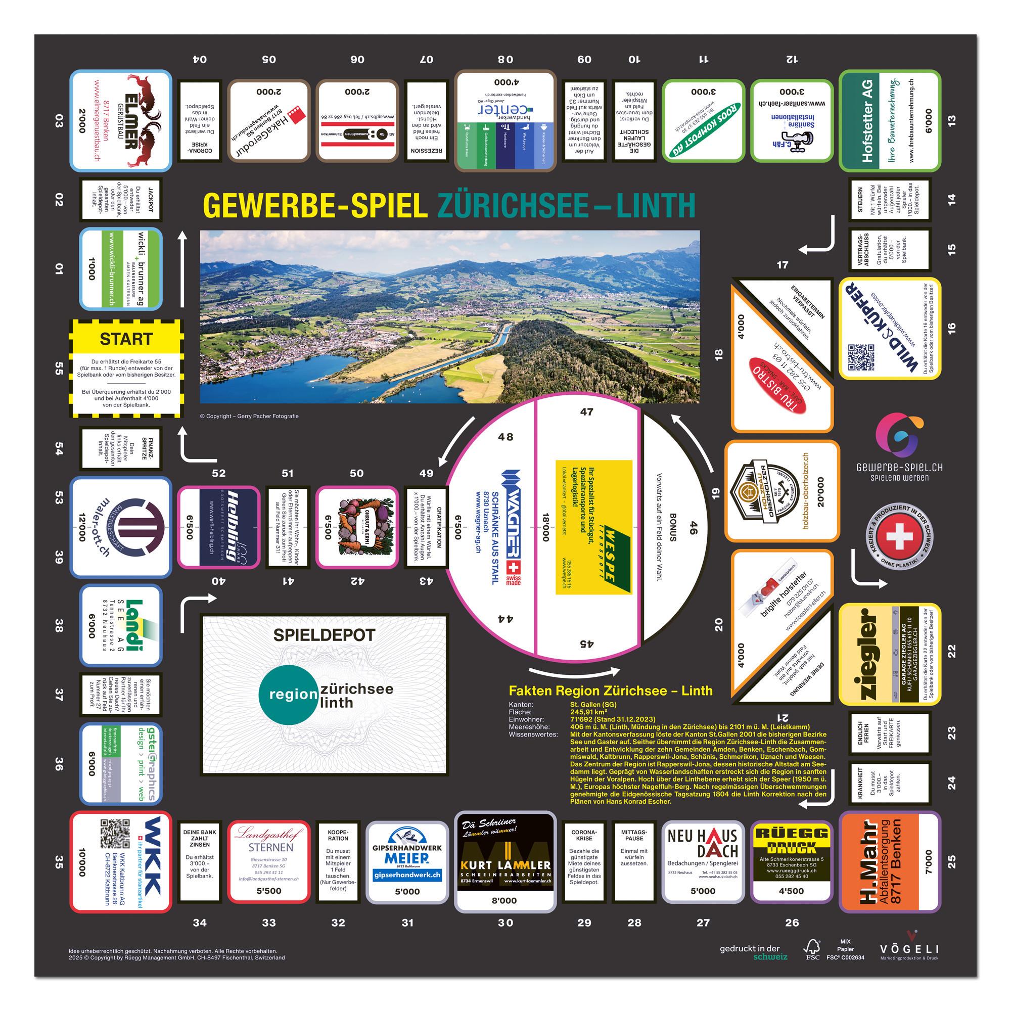 GEWERBE-SPIEL Brettspiel ZÜRICHSEE-LINTH (Deutsch)