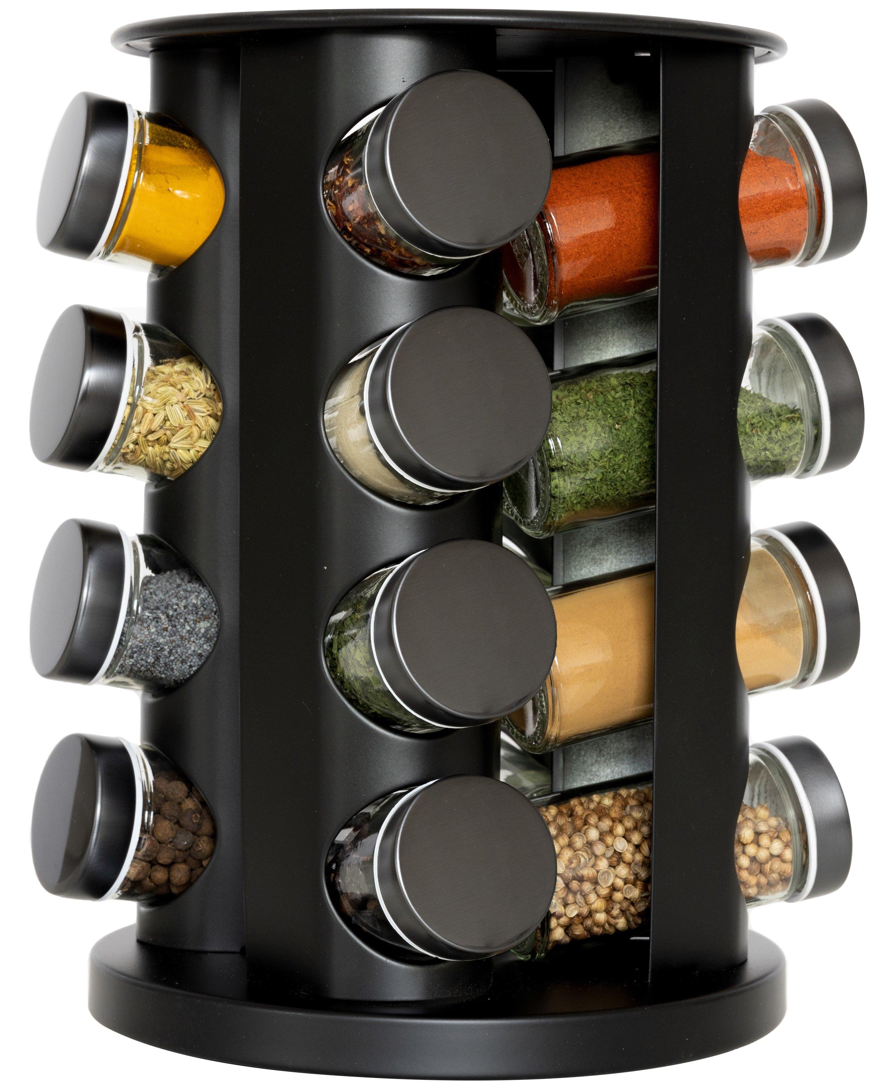 BINS AND BOXES Blackwell Gewürzregal / Gewürz-Karussell - mit 16 Gewürzdosen - Schwarz