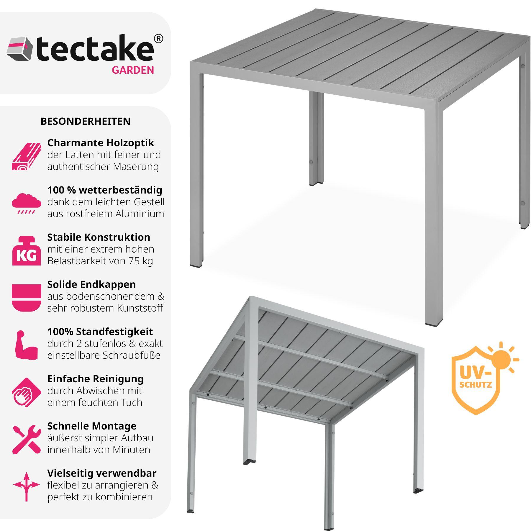 Tectake Aluminium Gartentisch Maren höhenverstellbare Füsse 90x90x74,5cm
