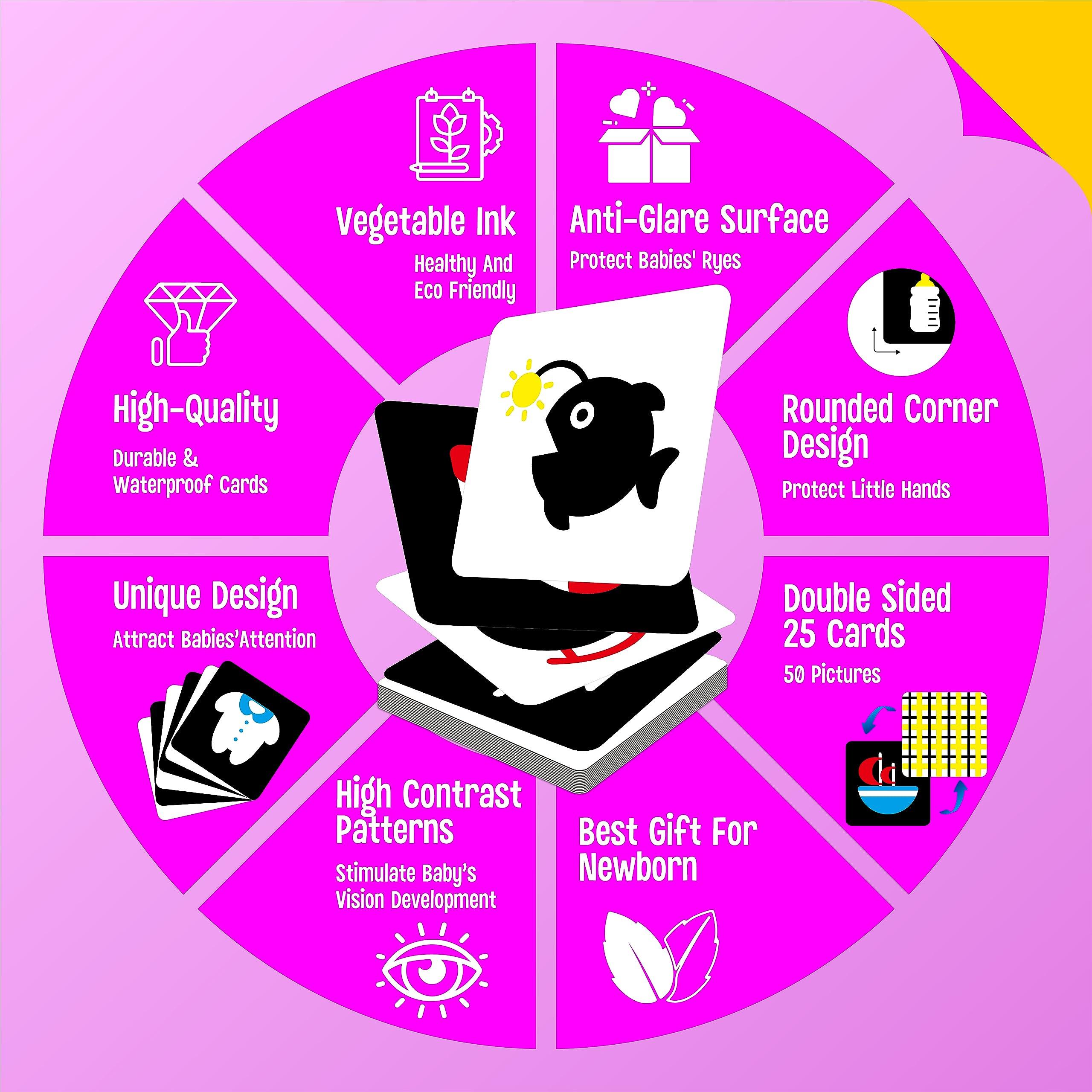 Activity-board 50 Seiten mit bunten Karten zur visuellen Stimulation von Babys, 25 Stück kontrastreiche, farbcodierte Karten