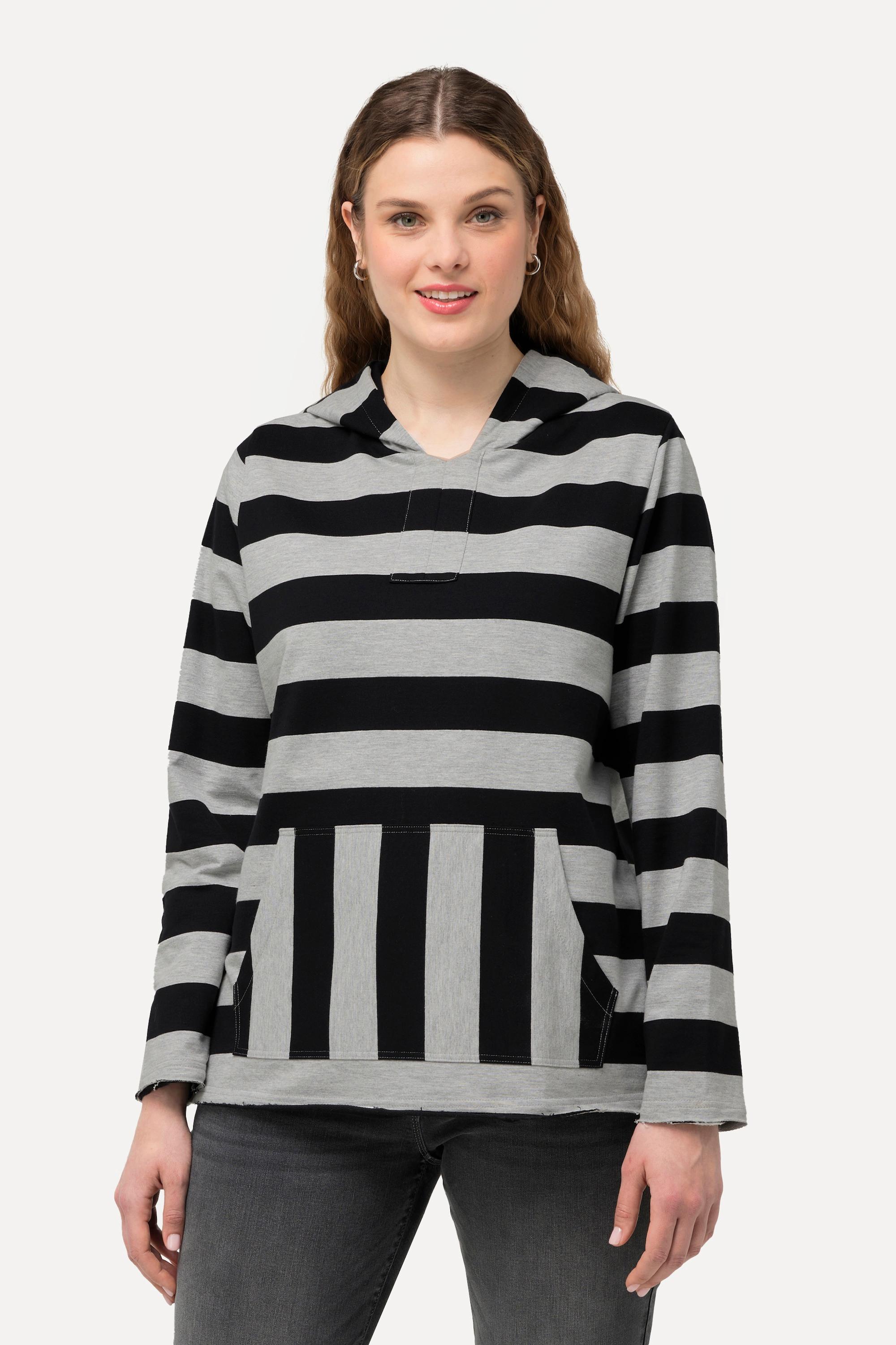 Ulla Popken Hoodie, Streifen, Kängurutasche, Kapuze, Langarm