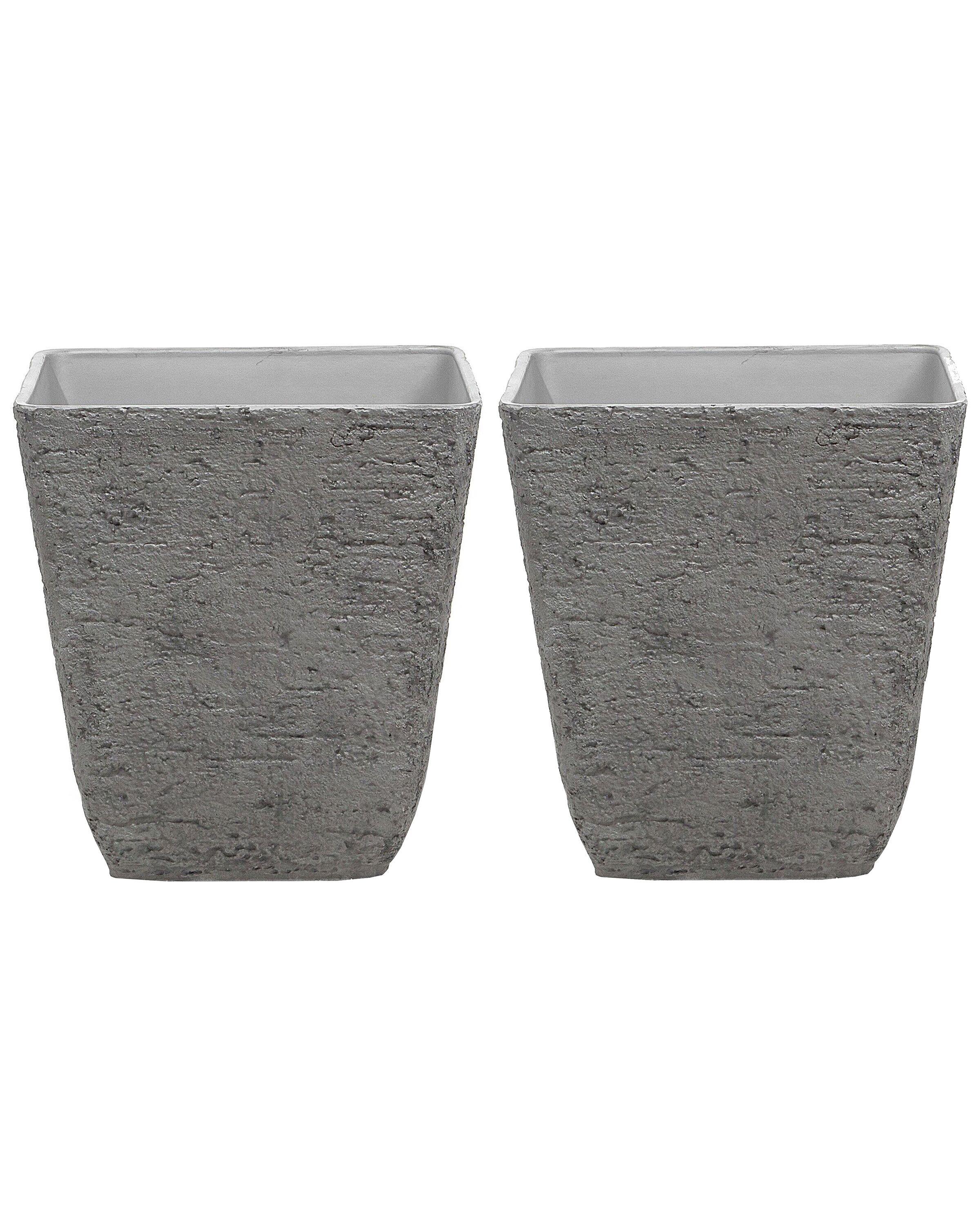 Beliani Set mit 2 Blumentöpfen aus Lehm-Faser-Mischung Industriell DELOS