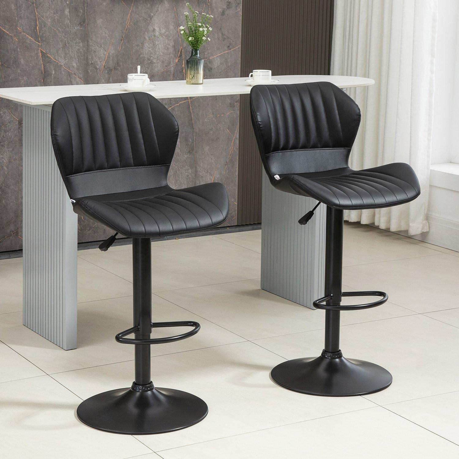 Northio Barhocker Höhenverstellbar 2Er-Set Drehstühle Barstühle 360° Drehbar Mit Rückenlehne Kunstleder 48,5X55,5X90-110 M