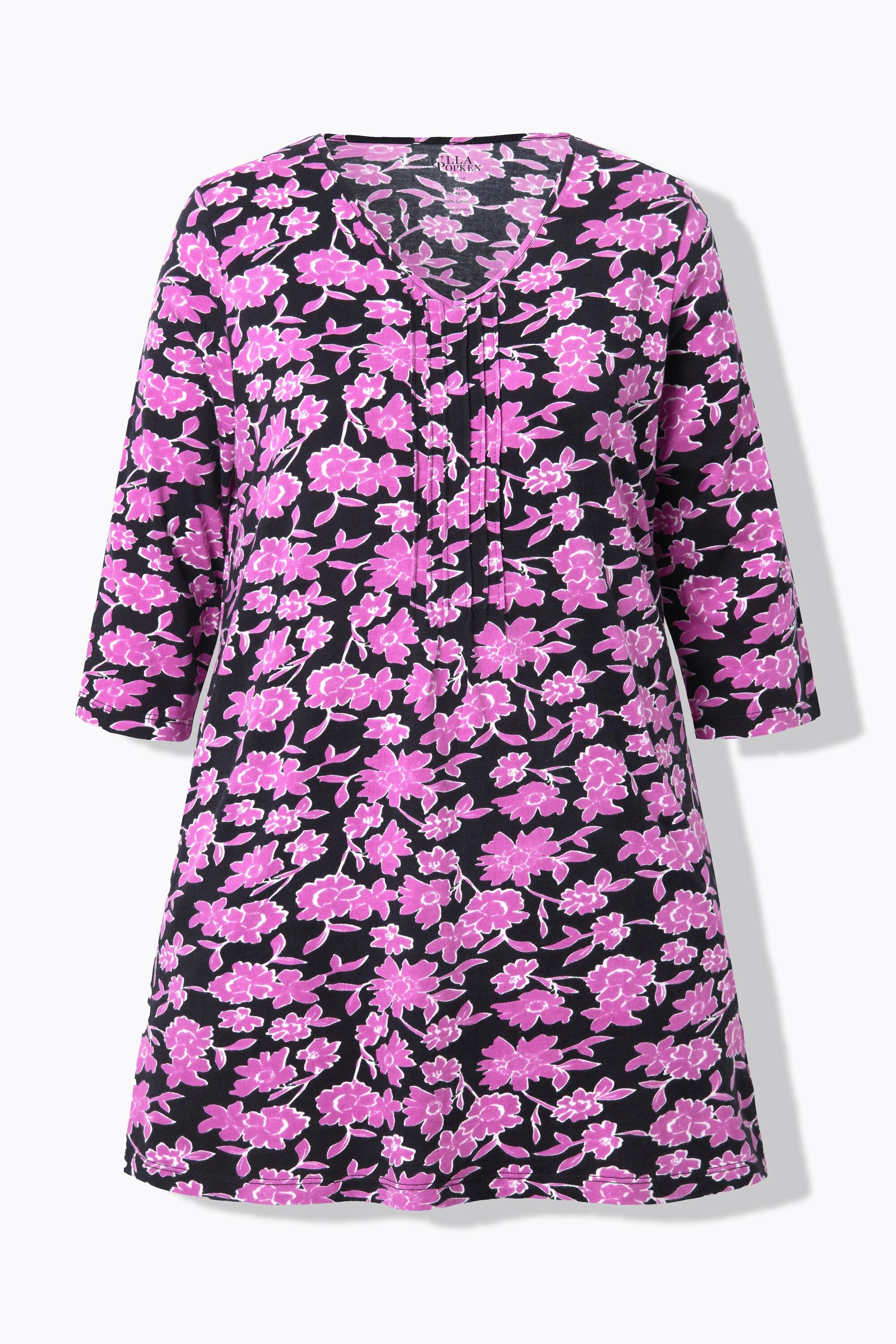 Ulla Popken Longshirt Biesen A-Linie V-Ausschnitt 3/4-Arm