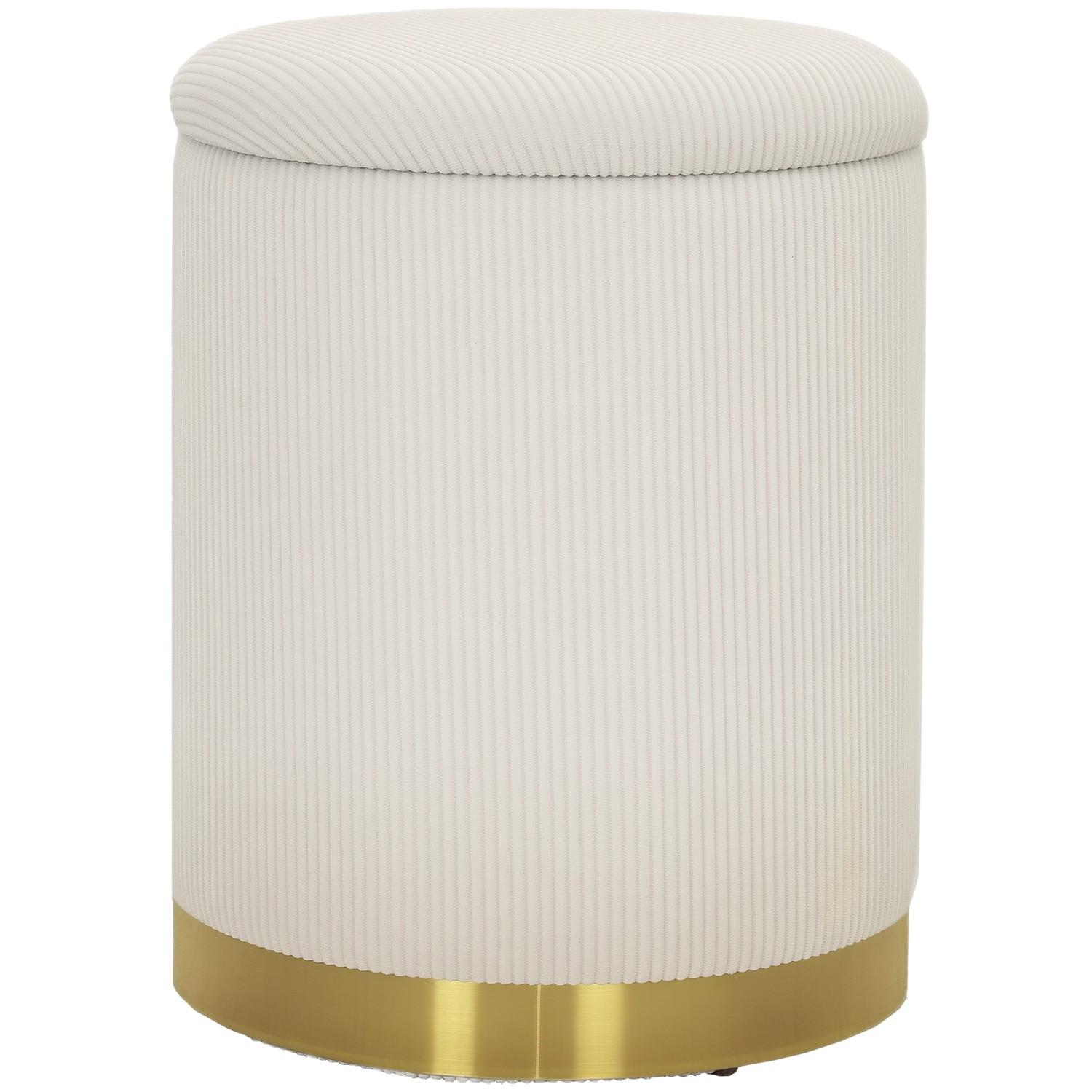 Northio Sitzhocker mit Stauraum Hocker mit Deckel, Stahlboden, Runder Fußhocker Polsterhocker mit Fußpads, Kordoptik 36 x 36 x 44 cm Cremeweiß |