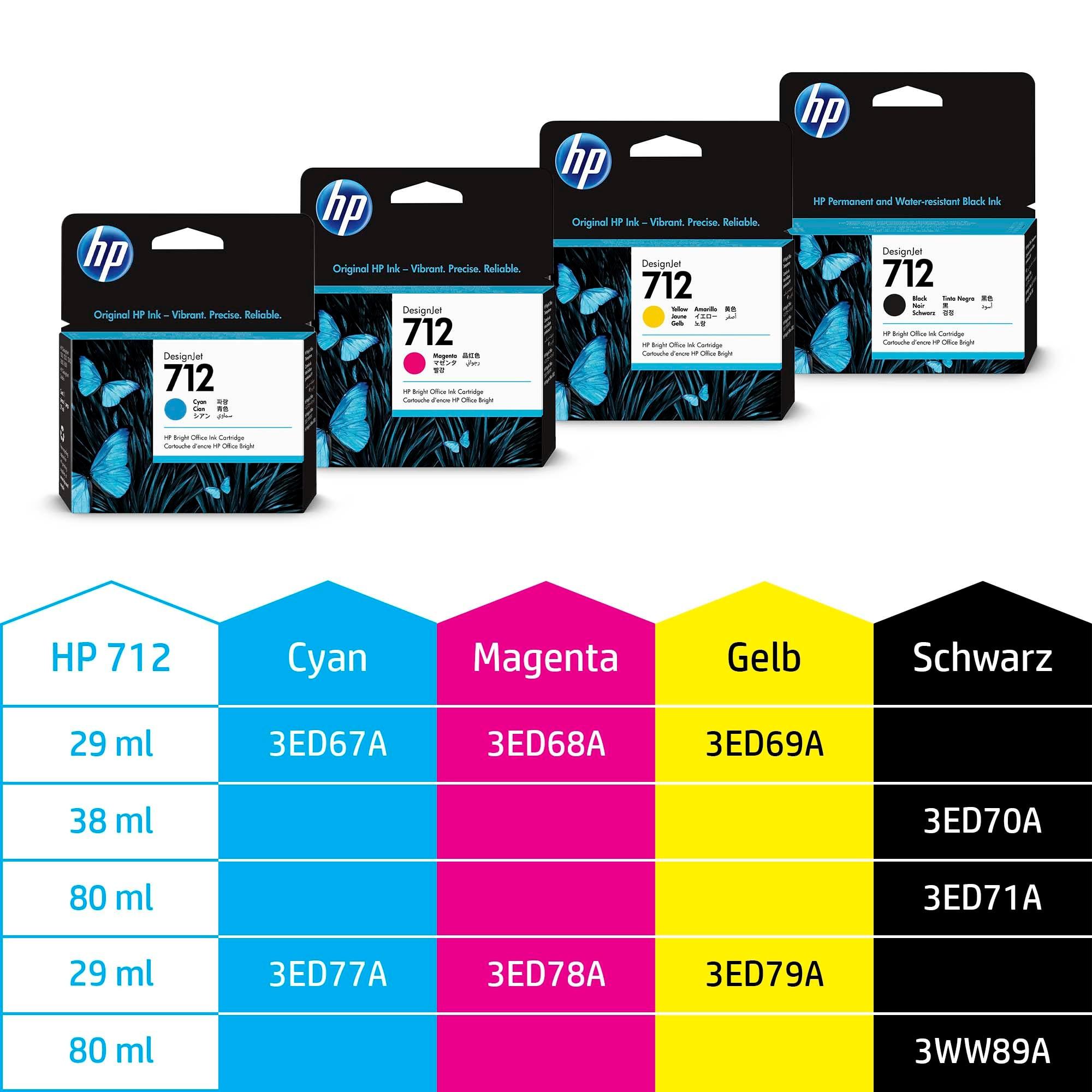 Hewlett-Packard HP Tintenpatrone 712 magenta 3ED78A DesignJet T230/250/630 3 Stück