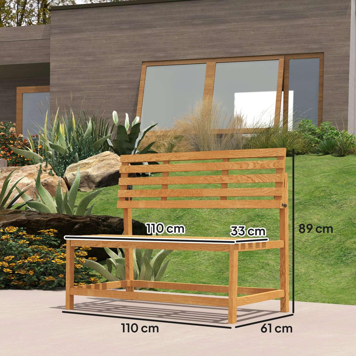 Northio 2-Sitzer Gartenbank Holz, wetterfest Sitzbank, UV-Beständig Gartenmöbel mit Umwandelbare Rückenlehnen, Parkbank 240kg belastbar, Holzbank für Balkon Terrasse, Garten, 110x61x89cm, Teak Aosom