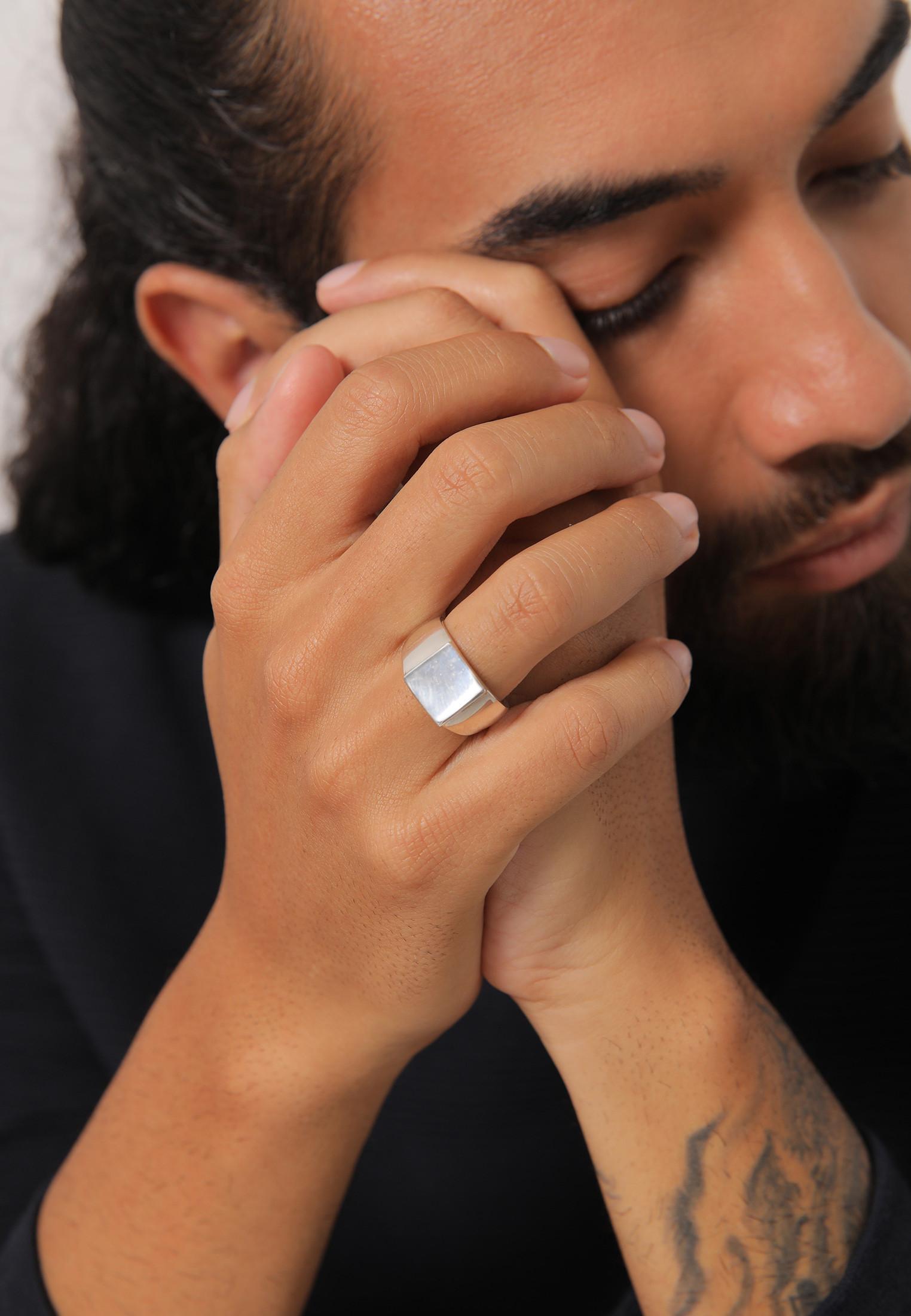 Kuzzoi Ring Siegelring Rechteckig Glanz 925 Silber
