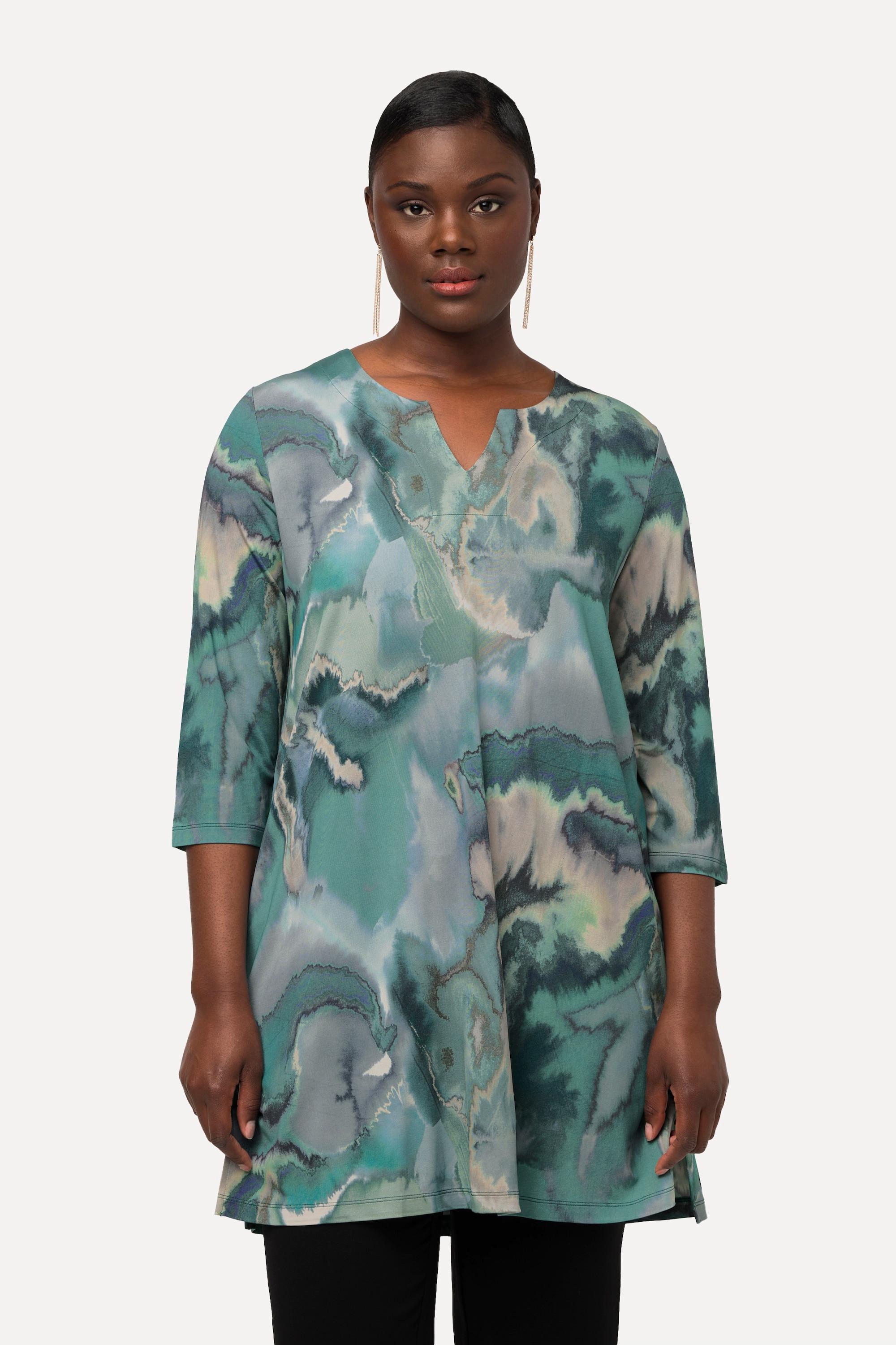 Ulla Popken Slinky Tunika Marmor Design Tunika Ausschnitt Halbarm
