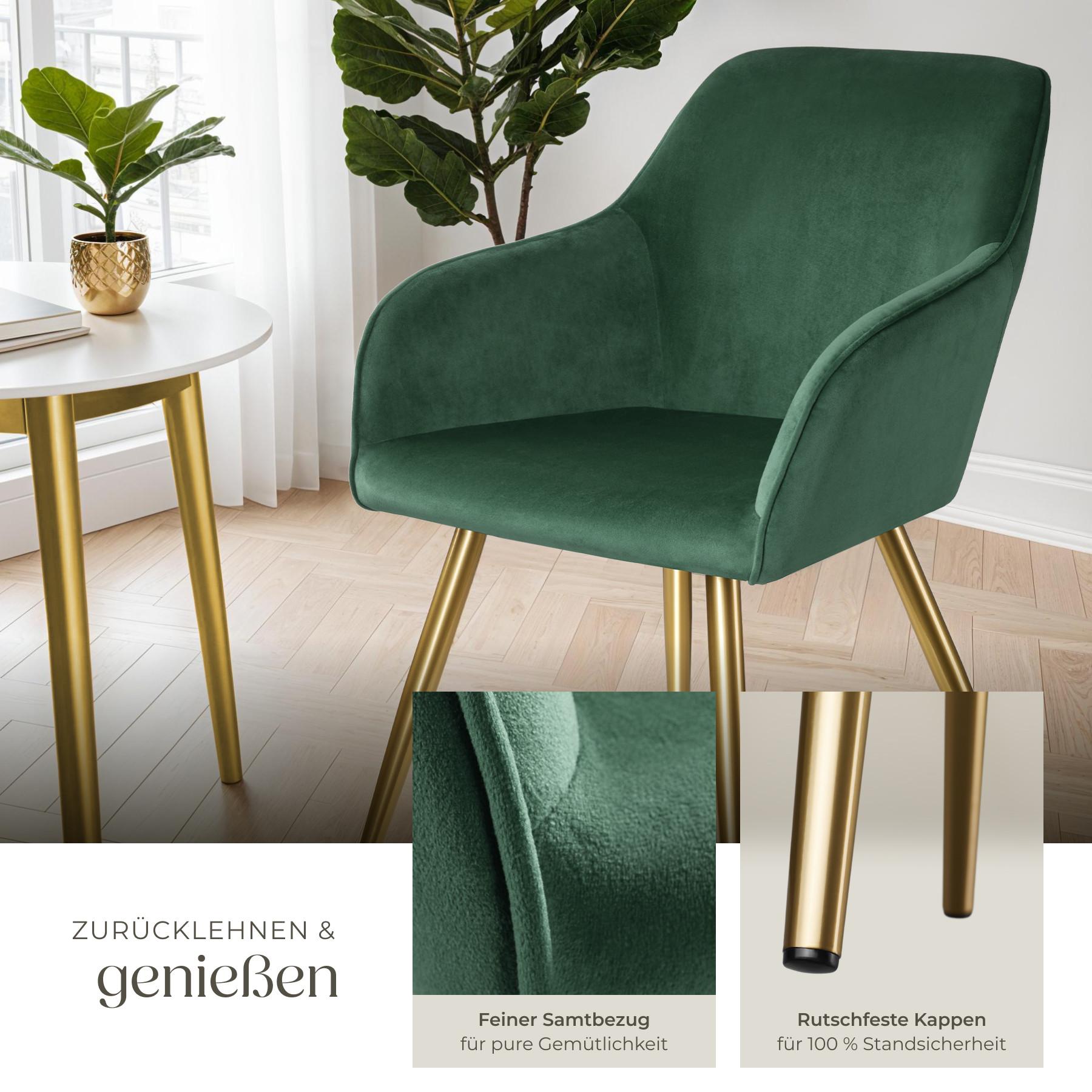 Tectake Stuhl Marilyn Samtoptik, goldene Stuhlbeine
