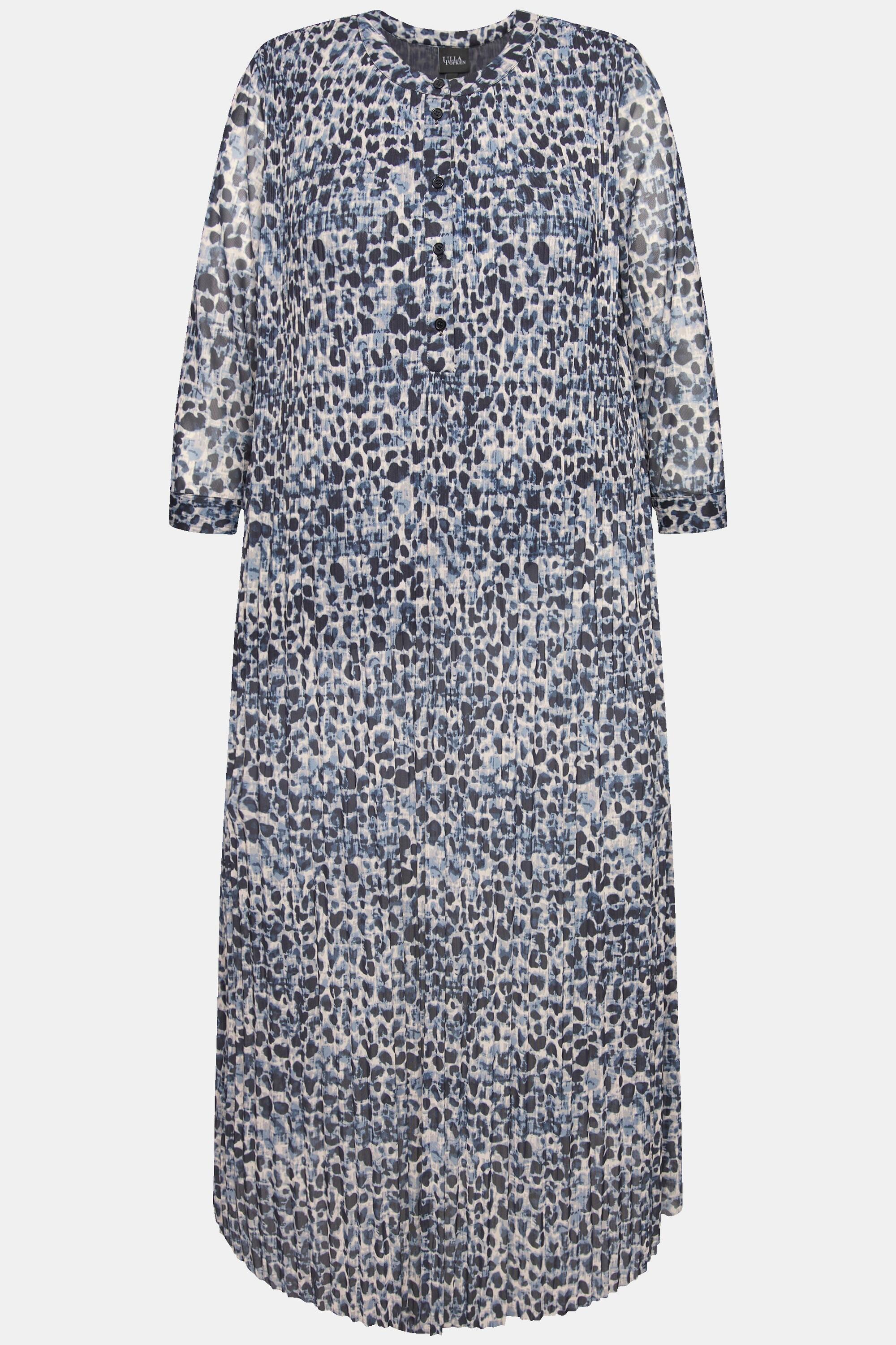 Ulla Popken Mesh Maxikleid Leomuster doppellagig Rundhals 3/4 Arm