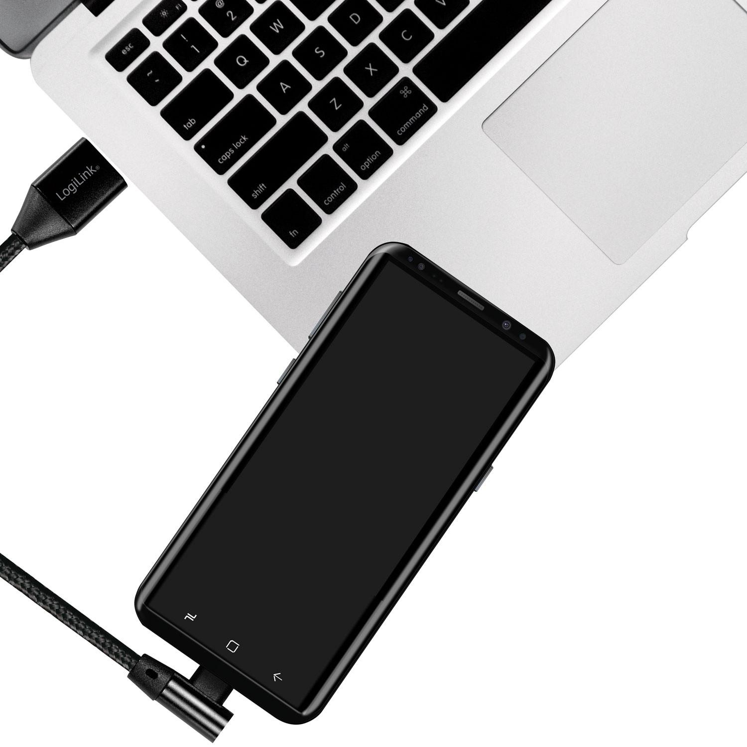 LogiLink Abgewinkeltes USB-C-Kabel USB 2.0 Max 3A 1m