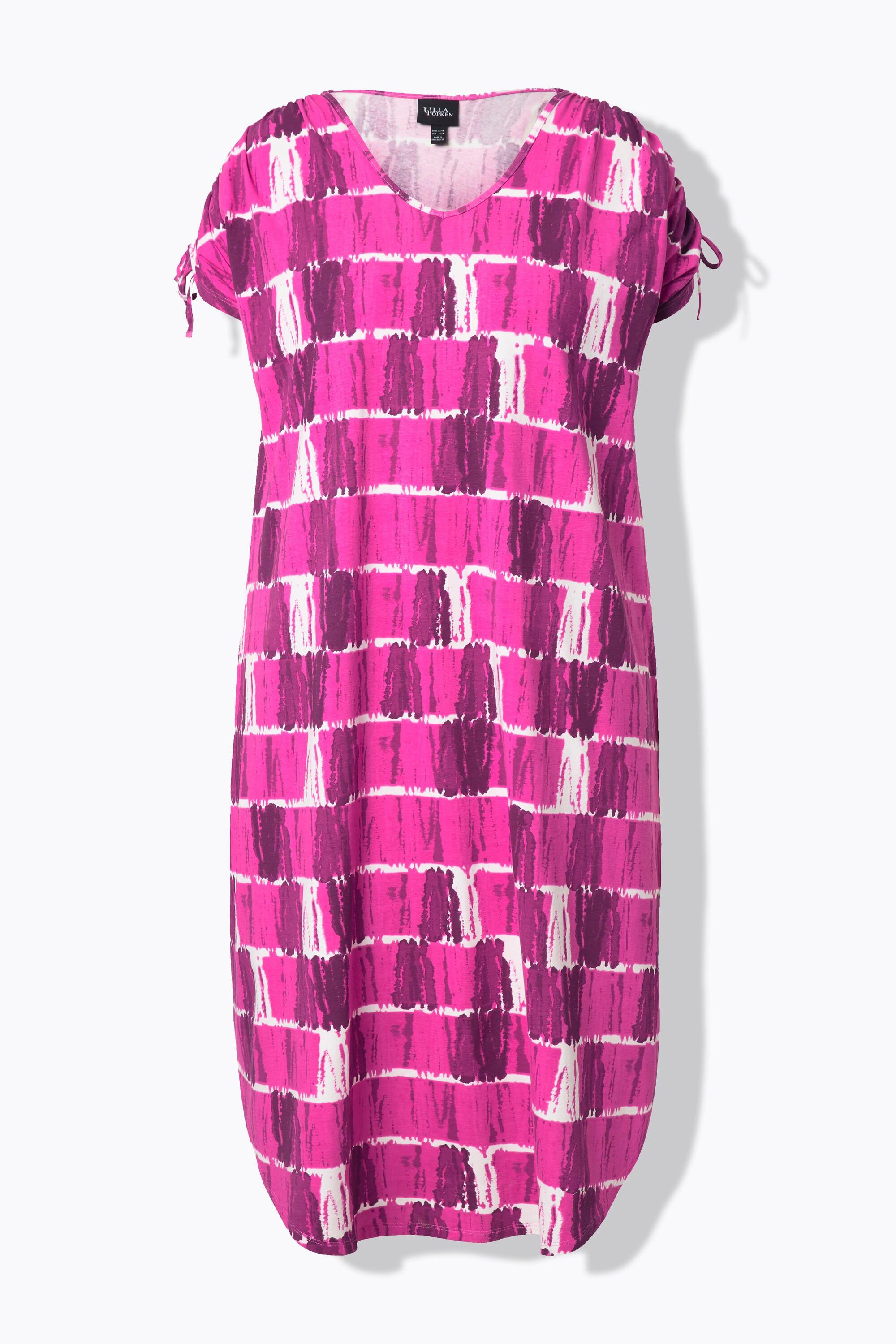 Ulla Popken Midi Jerseykleid mit Batikstreifen V-Ausschnitt Halbarm