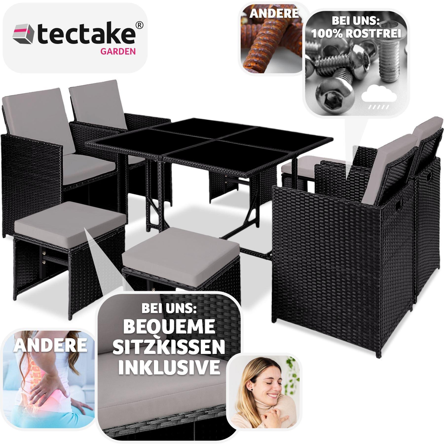 Tectake Rattan Sitzgruppe Bilbao 4+4+1 mit Schutzhülle