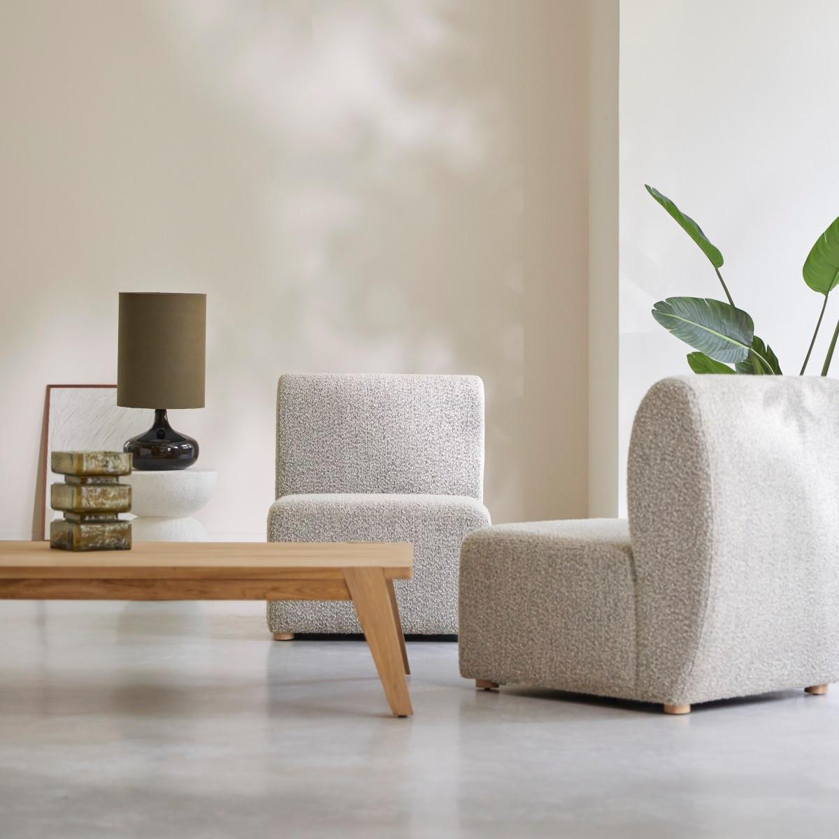 Tikamoon 2-Sitzer-Modulbank Swann aus massivem Akazienholz mitem Stoffbezug Swann