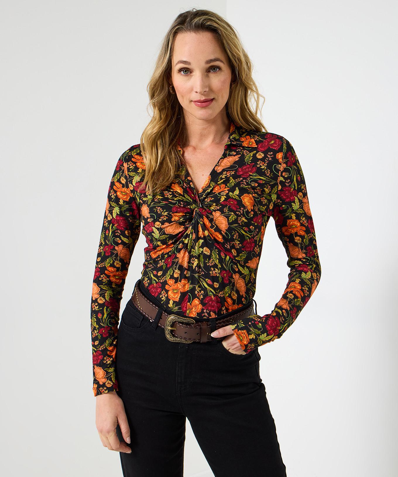 Joe Browns Jersey-Top mit Blumenprint, Kragen und Twistfront