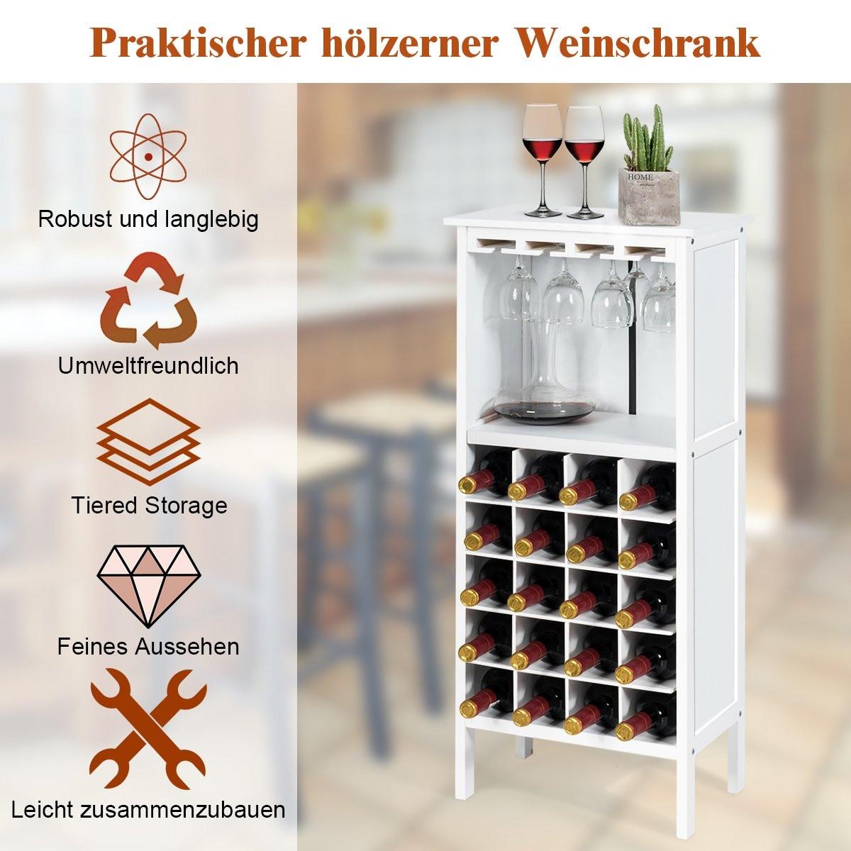 Northix Weinregal aus Holz für 20 Flaschen mit Glasaufhänger Weiß