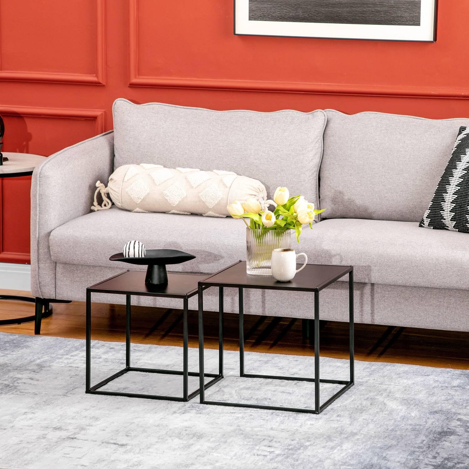 Northio Couchtisch-Set 2Er-Set Beistelltische Im Modernen Design, Stahlgestell, Bis 10 Kg, Schwarz, 120X59X45Cm