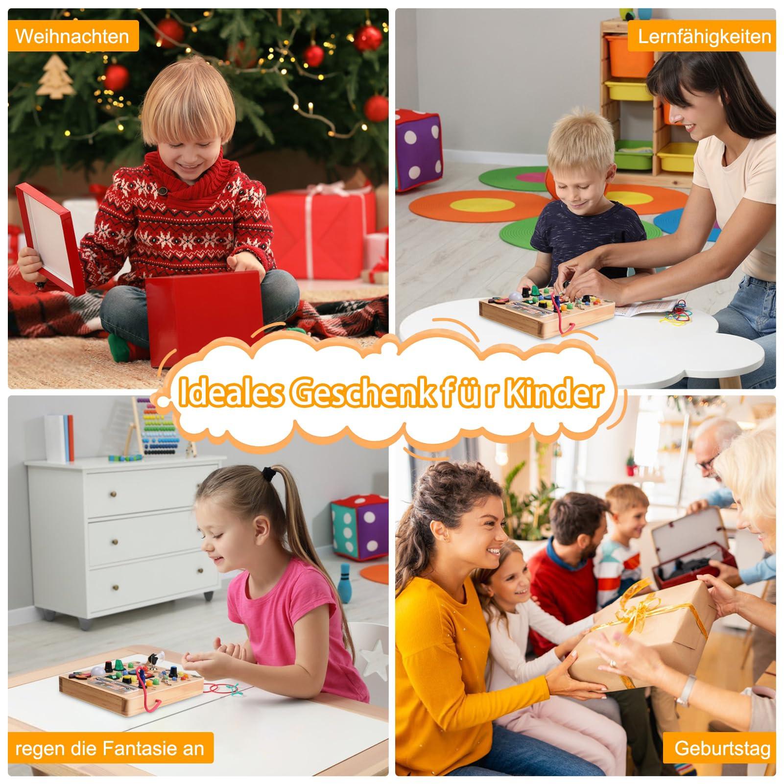 Activity-board Busy Board Motorikspielzeug mit 19 LEDs, Holzspielzeug, Sinnesspielzeug, Lernspielzeug für Kleinkinder