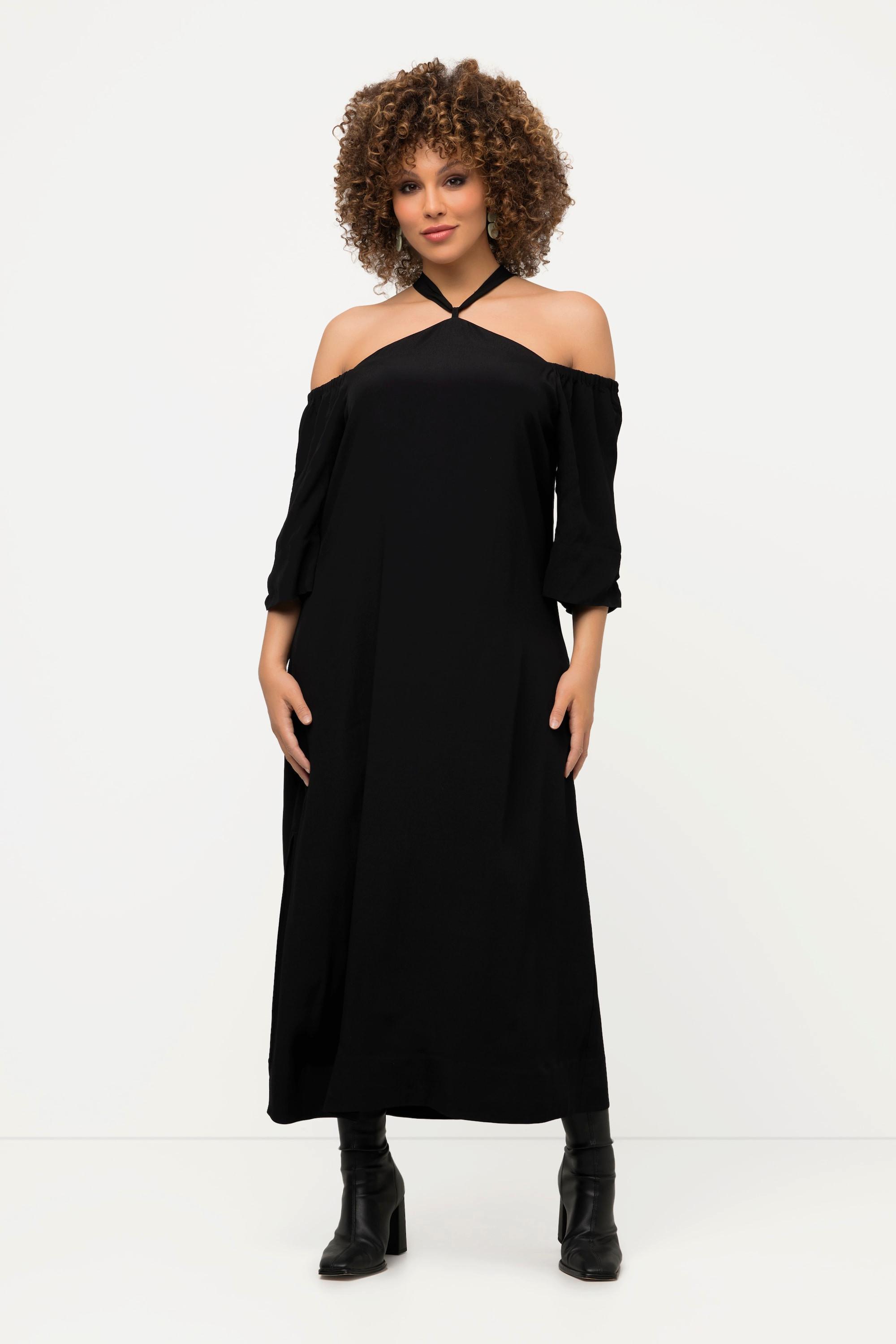 Ulla Popken Midikleid Neckholder A-Linie Langarm mit Seitenschlitz