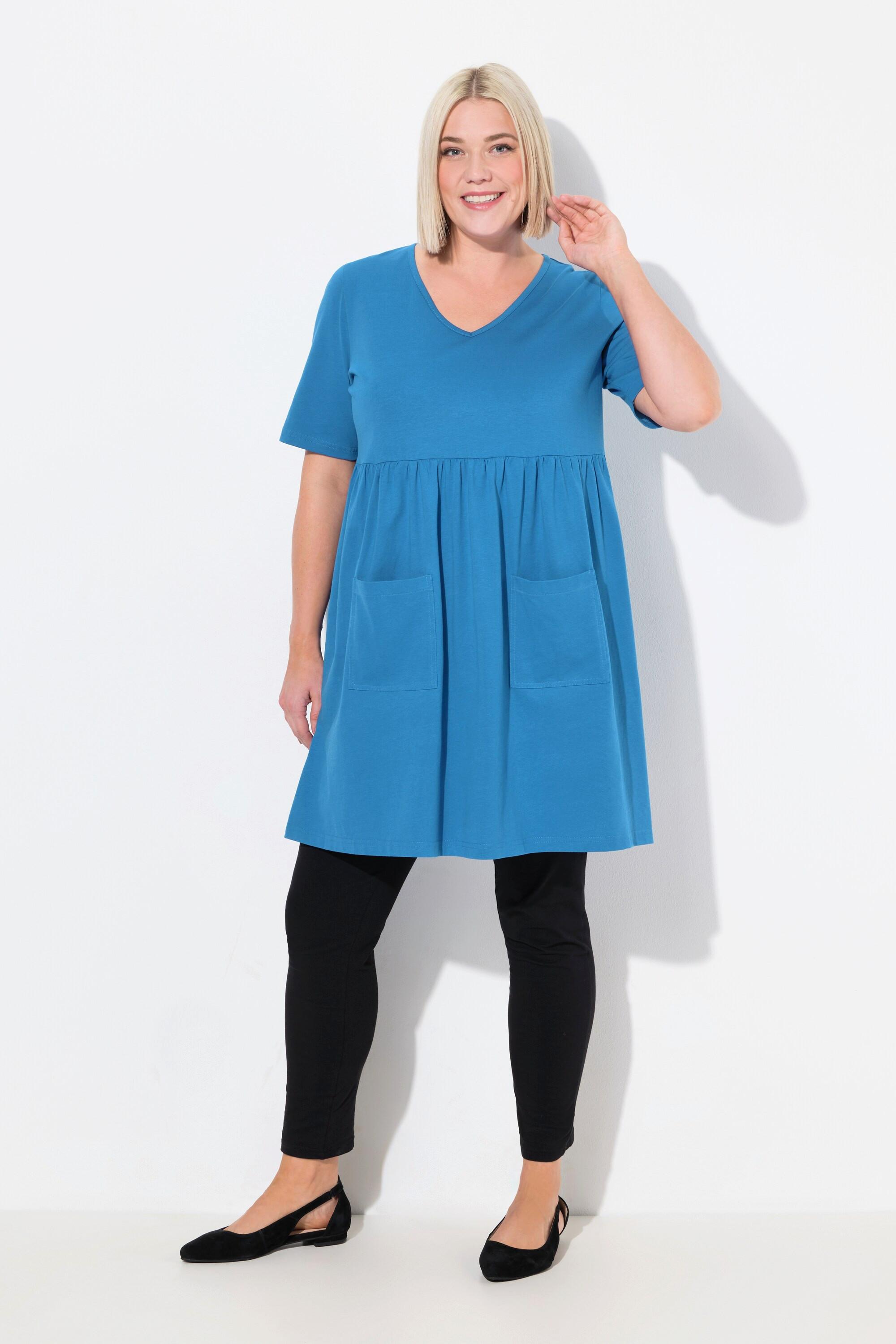 Ulla Popken Longshirt Empirenaht A-Linie V-Ausschnitt Halbarm