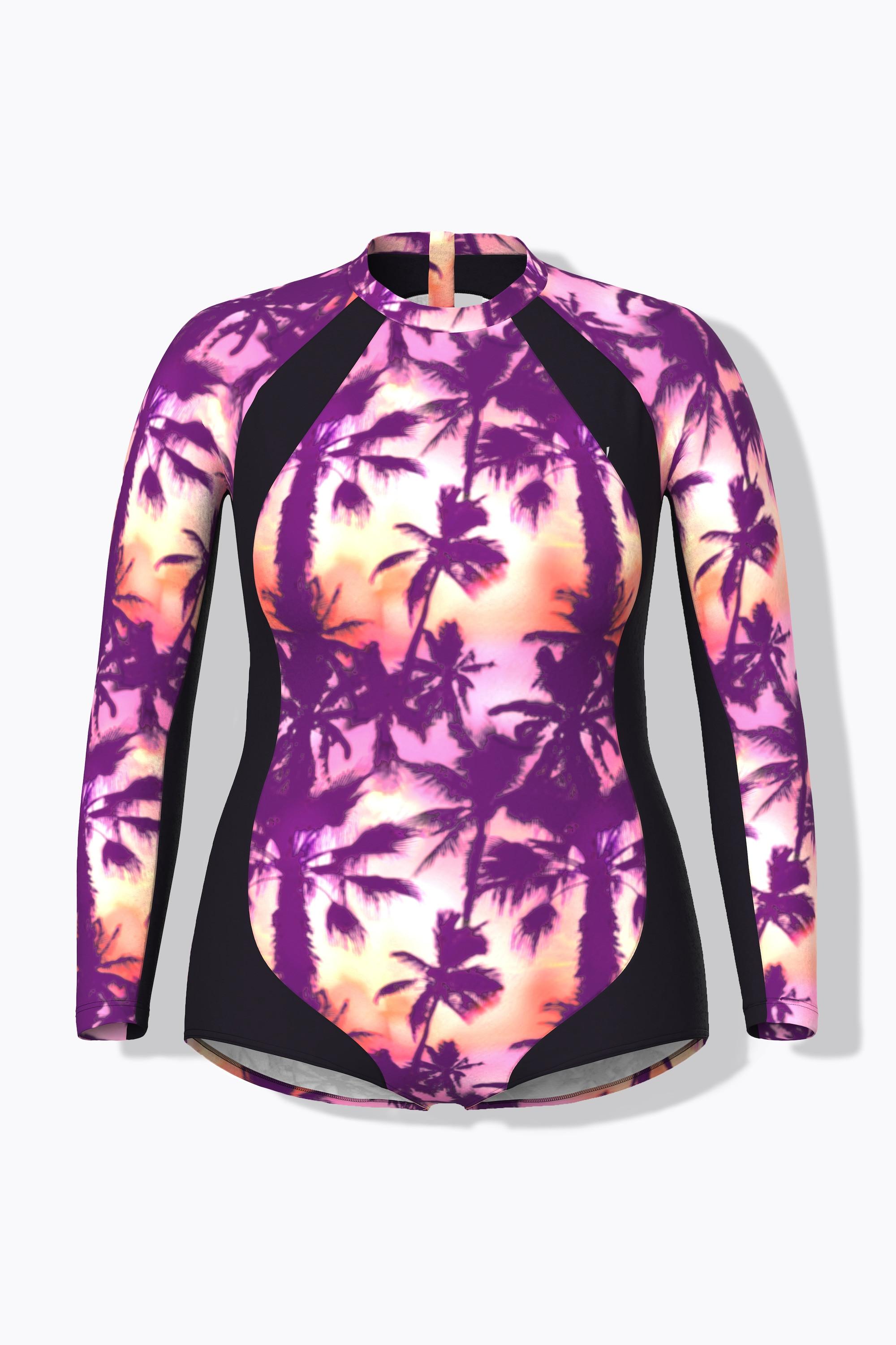 Ulla Popken Badeanzug, Langarm, ohne Softcups, Zipper, recycelt