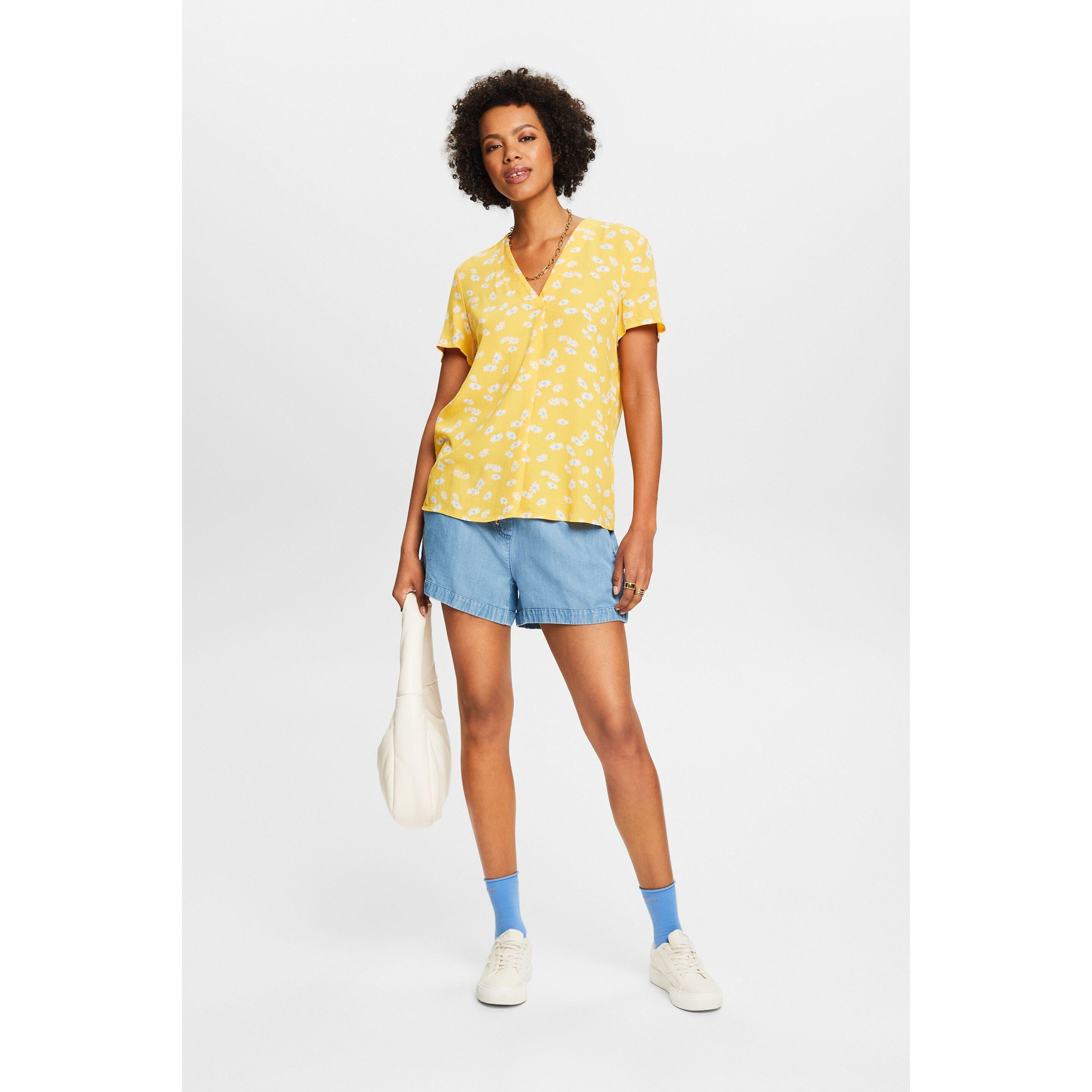ESPRIT Allover Print V-Ausschnitt Kurzarm Bluse