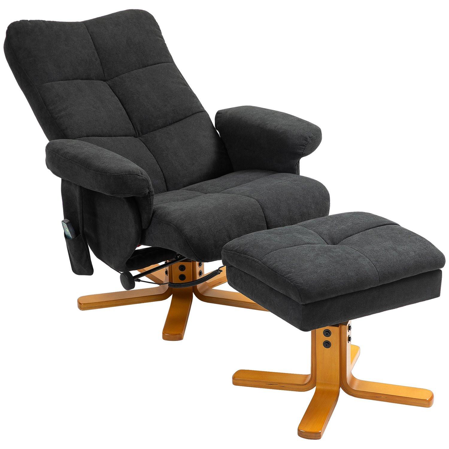 Northio Relaxsessel mit Fußhocker, Stauraum, Elektrischer Massagesessel mit Liegefunktion, Drehbarer Fernsehsessel mit Seitentasche, Fernbedienung, Holzrahmen, Polyester, Schwarz