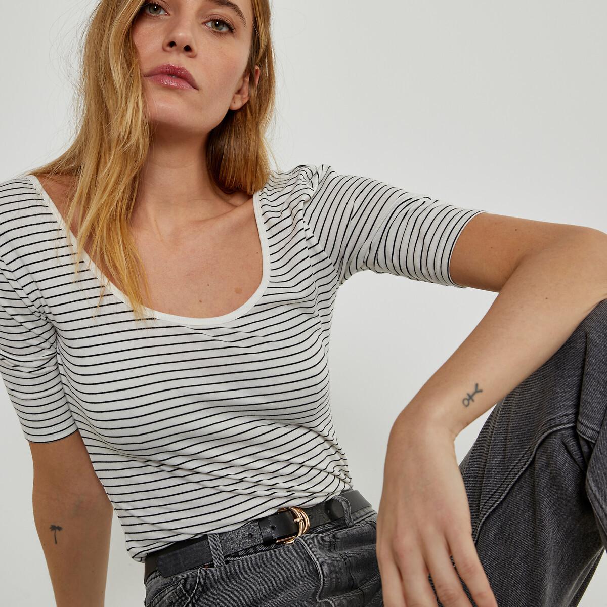 La Redoute Collections Gestreiftes U-Ausschnitt T-Shirt