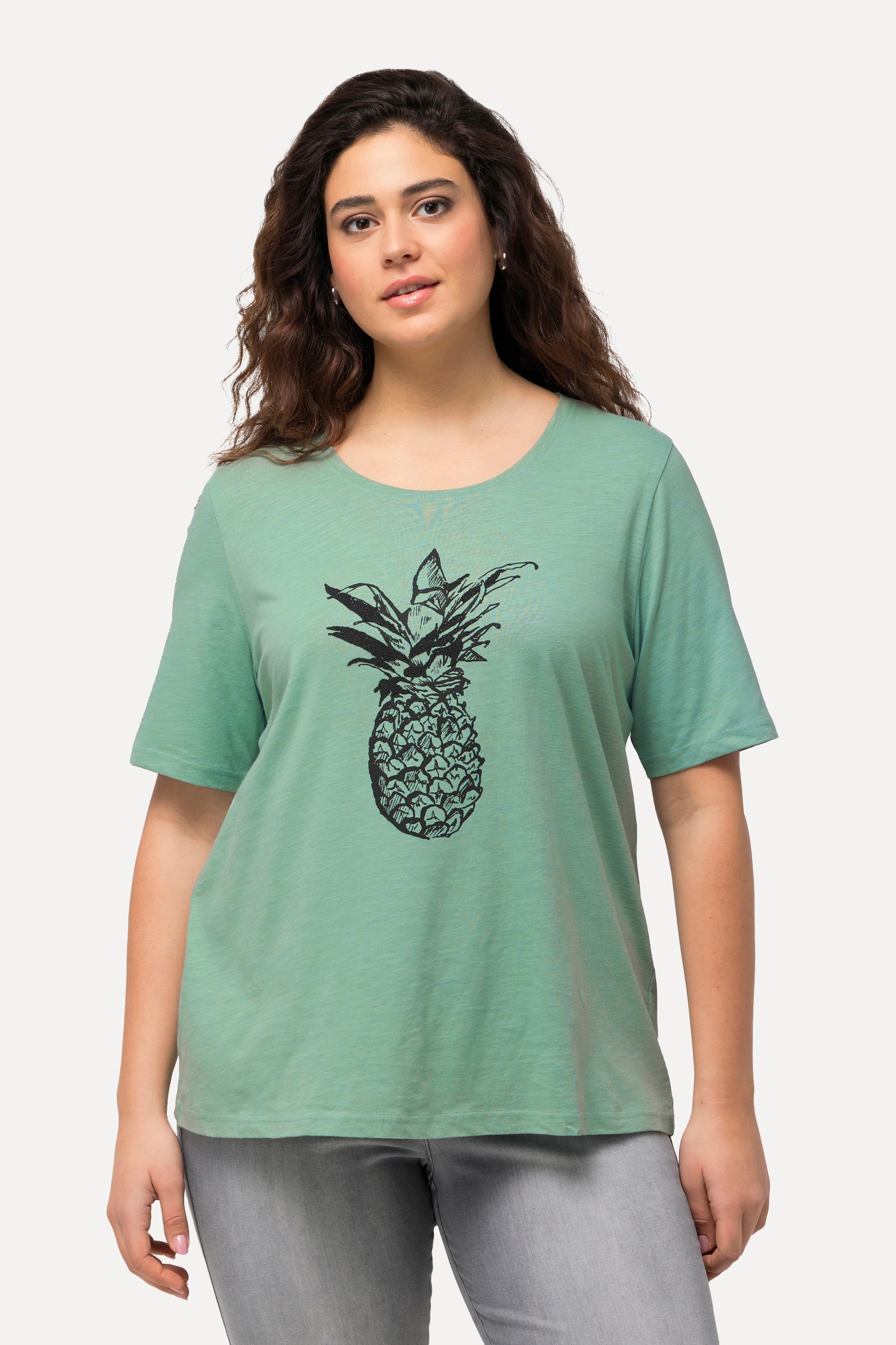 Ulla Popken Ananas Print Rundhals Halbarm T-Shirt