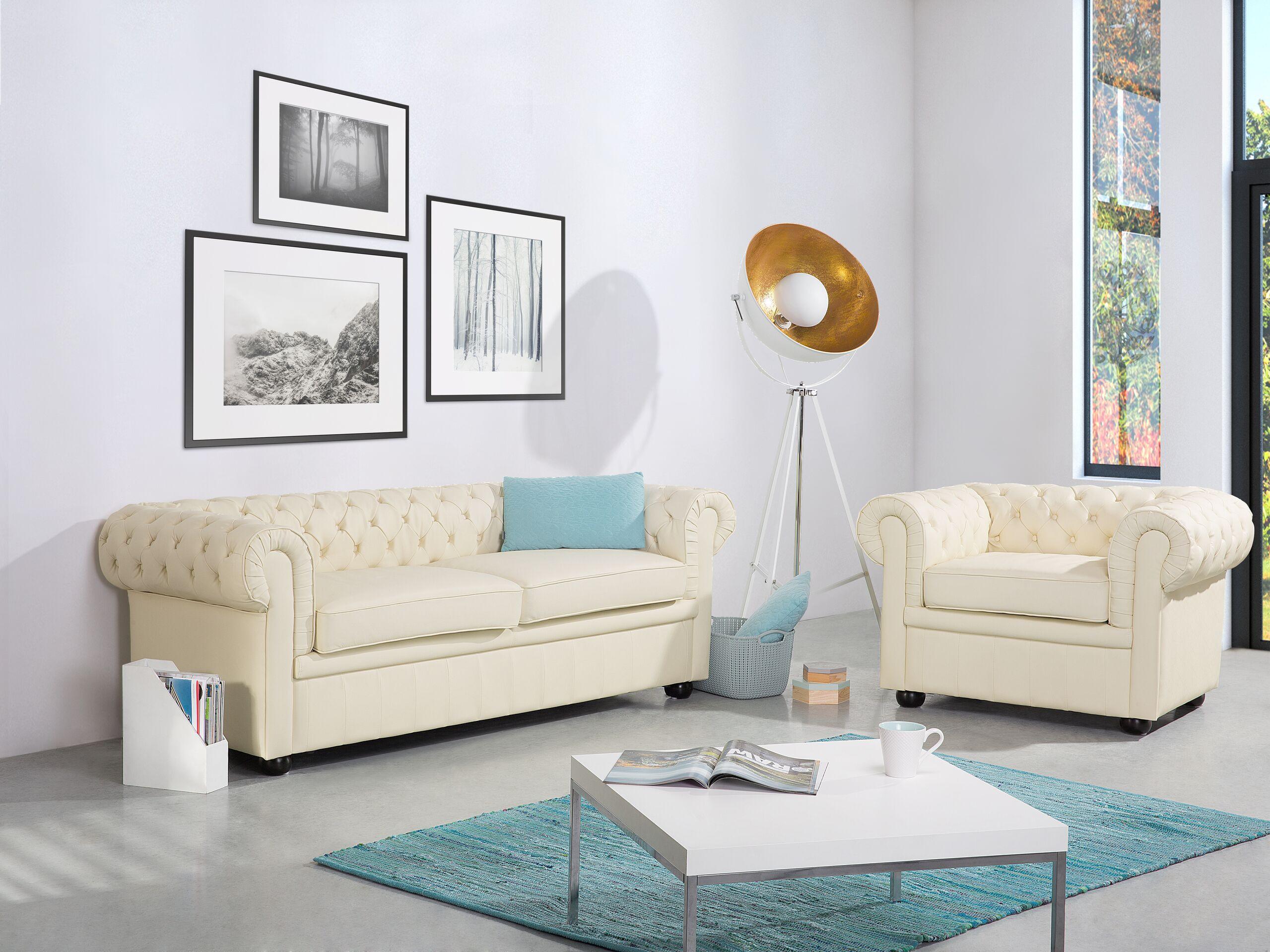 Beliani Wohnzimmer Set aus Echtleder Glamourös CHESTERFIELD