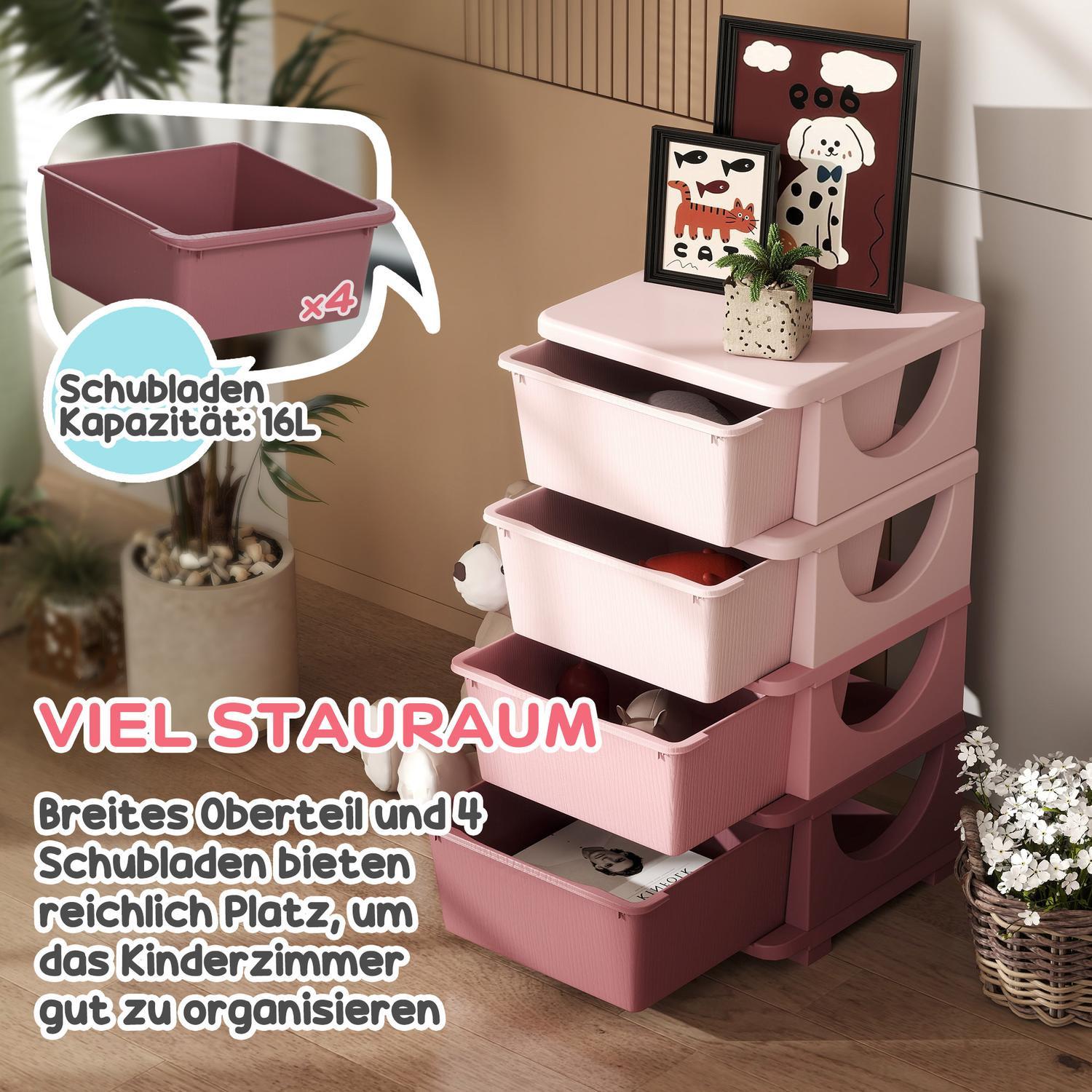 Northio Kommode für Kinderzimmer, 4 Ebenen Spielzeug Organizer, Stauraum für Spielzeug, Rosa