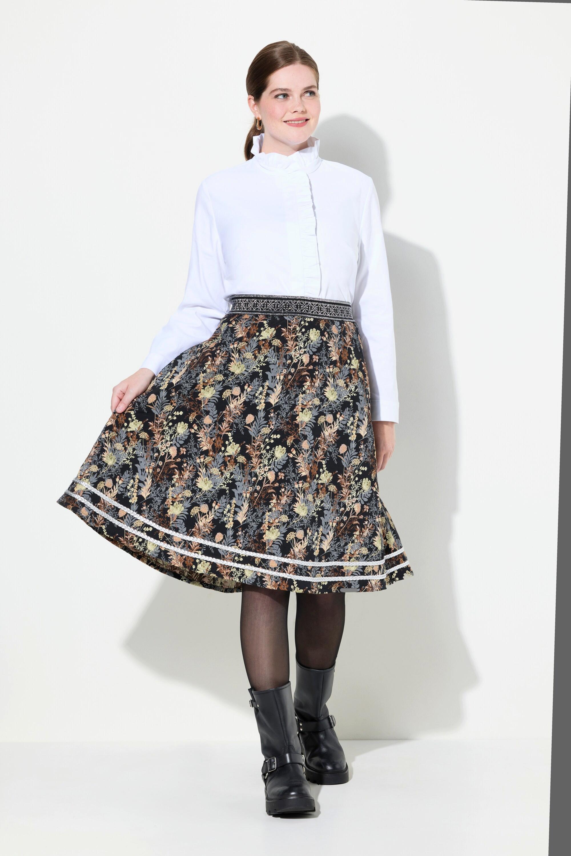 Ulla Popken Jacquard-Midirock, A-Linie, Elastikbund, Glitzerkordel