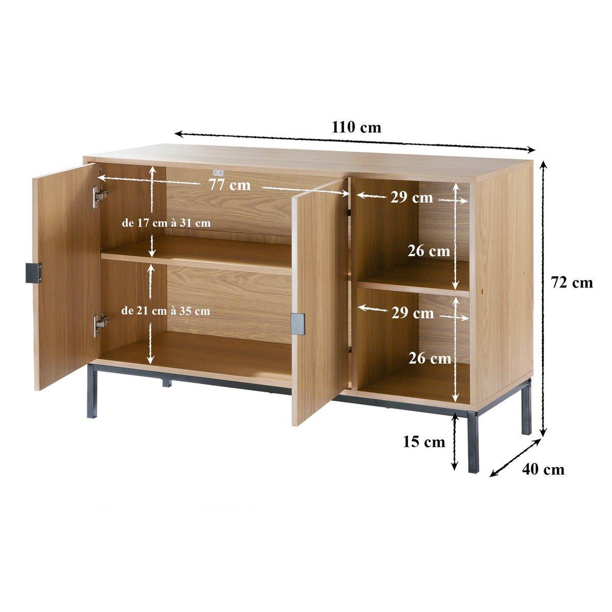 Calicosy Buffet mit 2 Türen und 2 offenen Fächern in Holzrillenoptik L110 cm - TARA