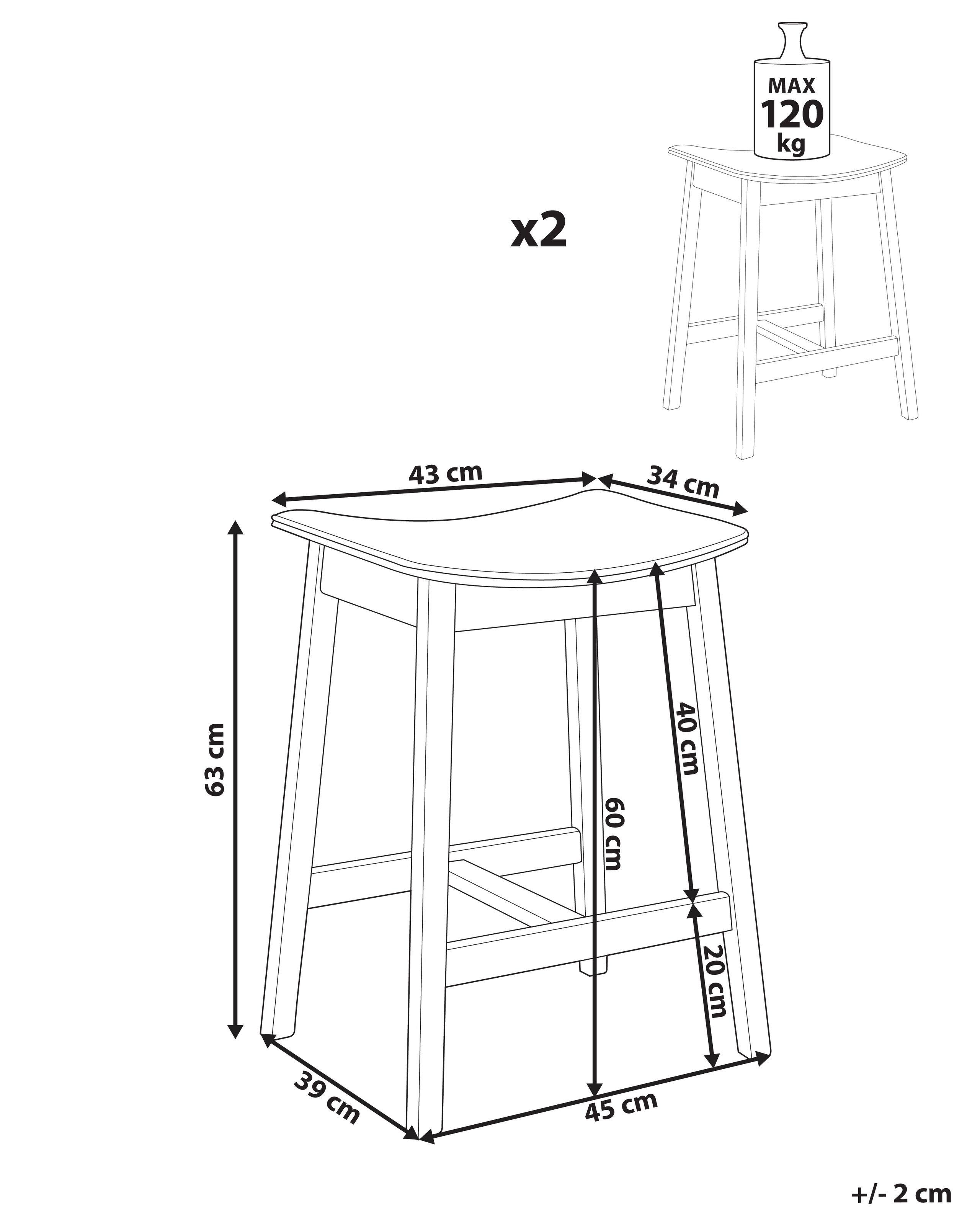 Beliani Set mit 2 Barhockern aus Gummibaumholz Minimalistisch DIXON