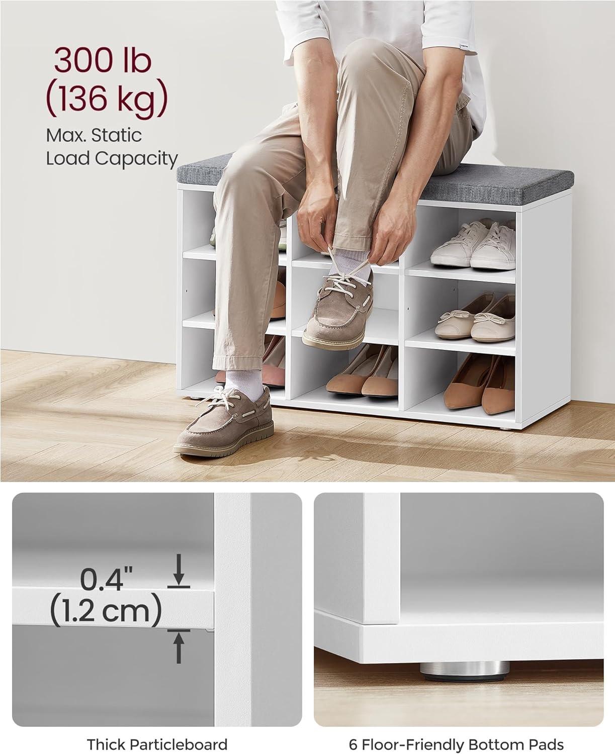 Pricenet Schuhbank für den Eingangsbereich mit verstellbarer Aufbewahrung und Kissen