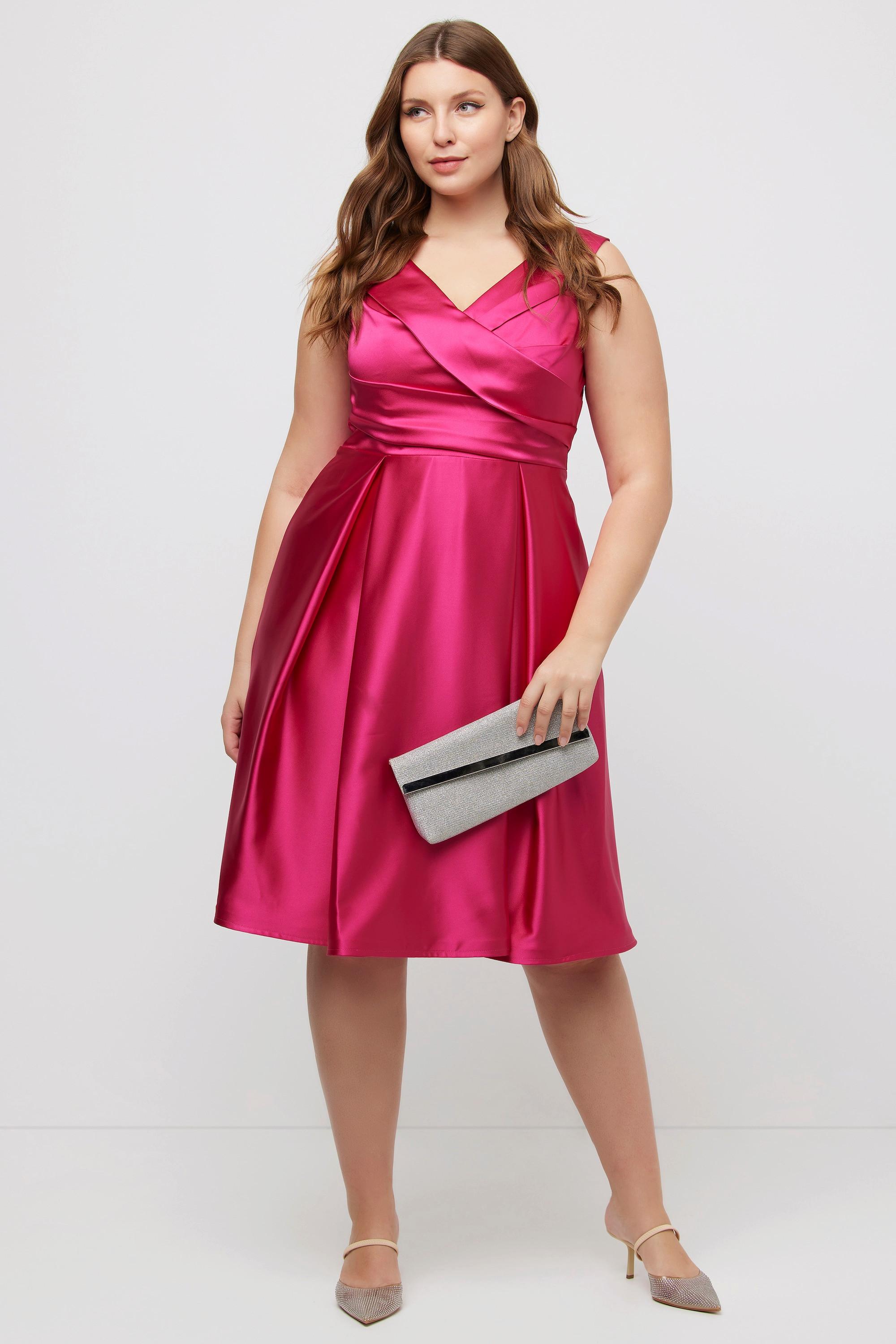 Ulla Popken Abendkleid A-Linie drapiert V-Ausschnitt ärmellos