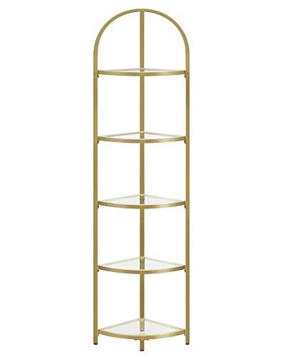 Pricenet Modernes 5-stöckiges Eckregal mit Glas und goldenem Rahmen
