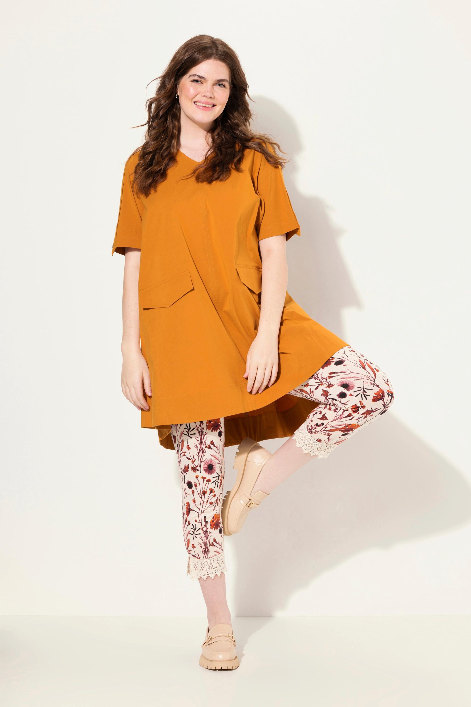 Ulla Popken Tunika V-Ausschnitt Taschen Halbarm Biobaumwolle