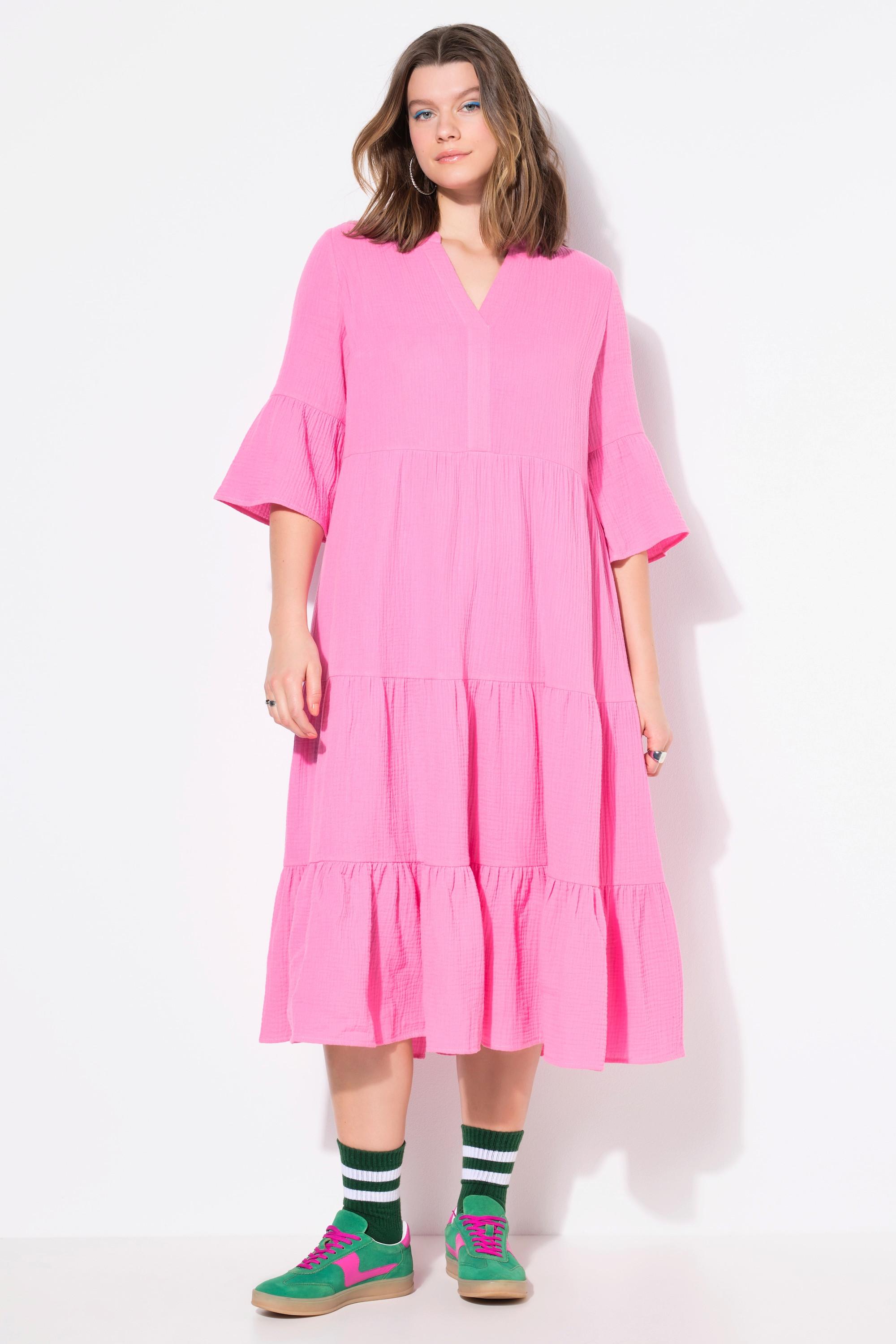 Studio Untold Maxikleid A-Linie Musselin mit Volants und 3/4-Ärmeln