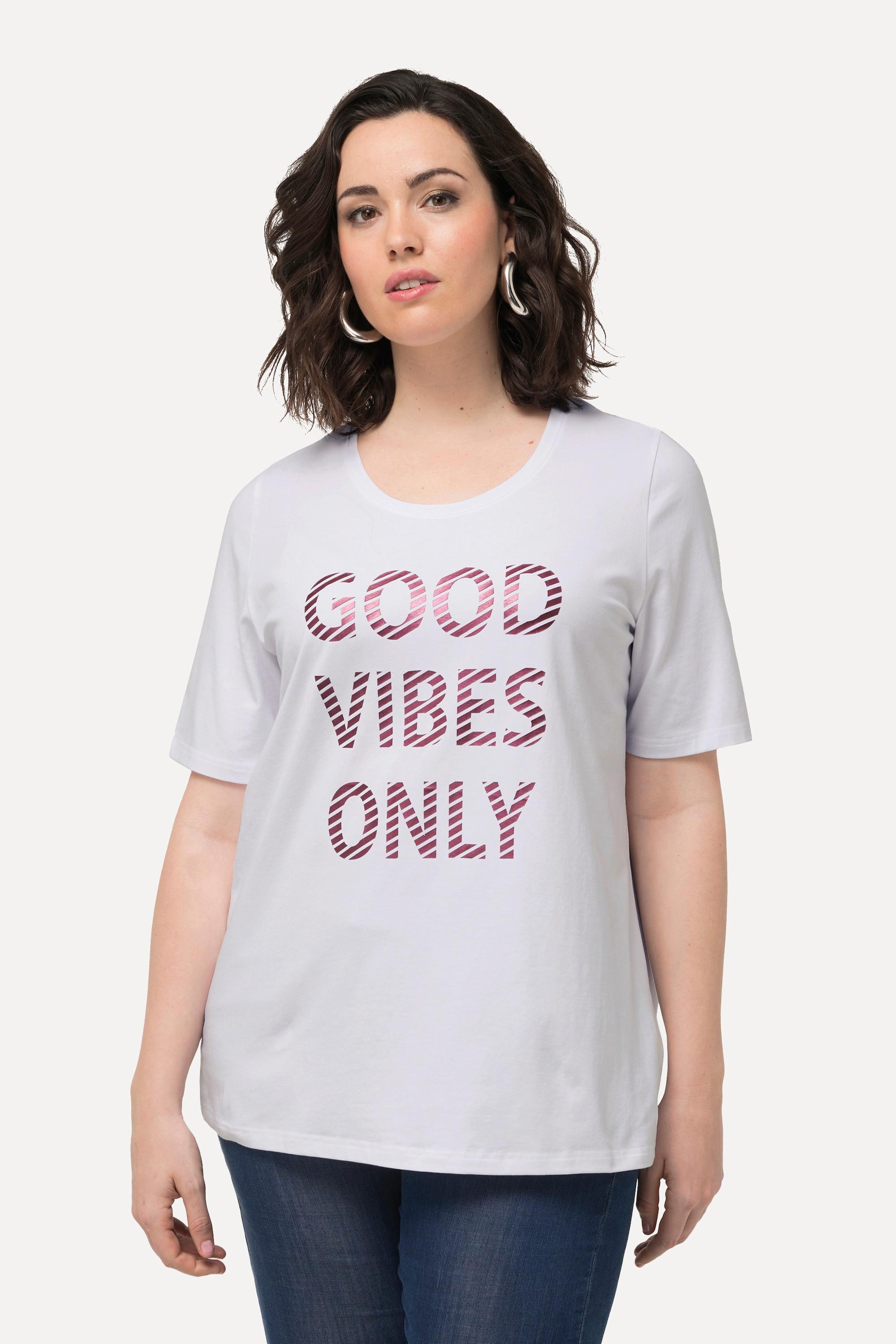 Ulla Popken Good Vibes Only Rundhals Halbarm T-Shirt