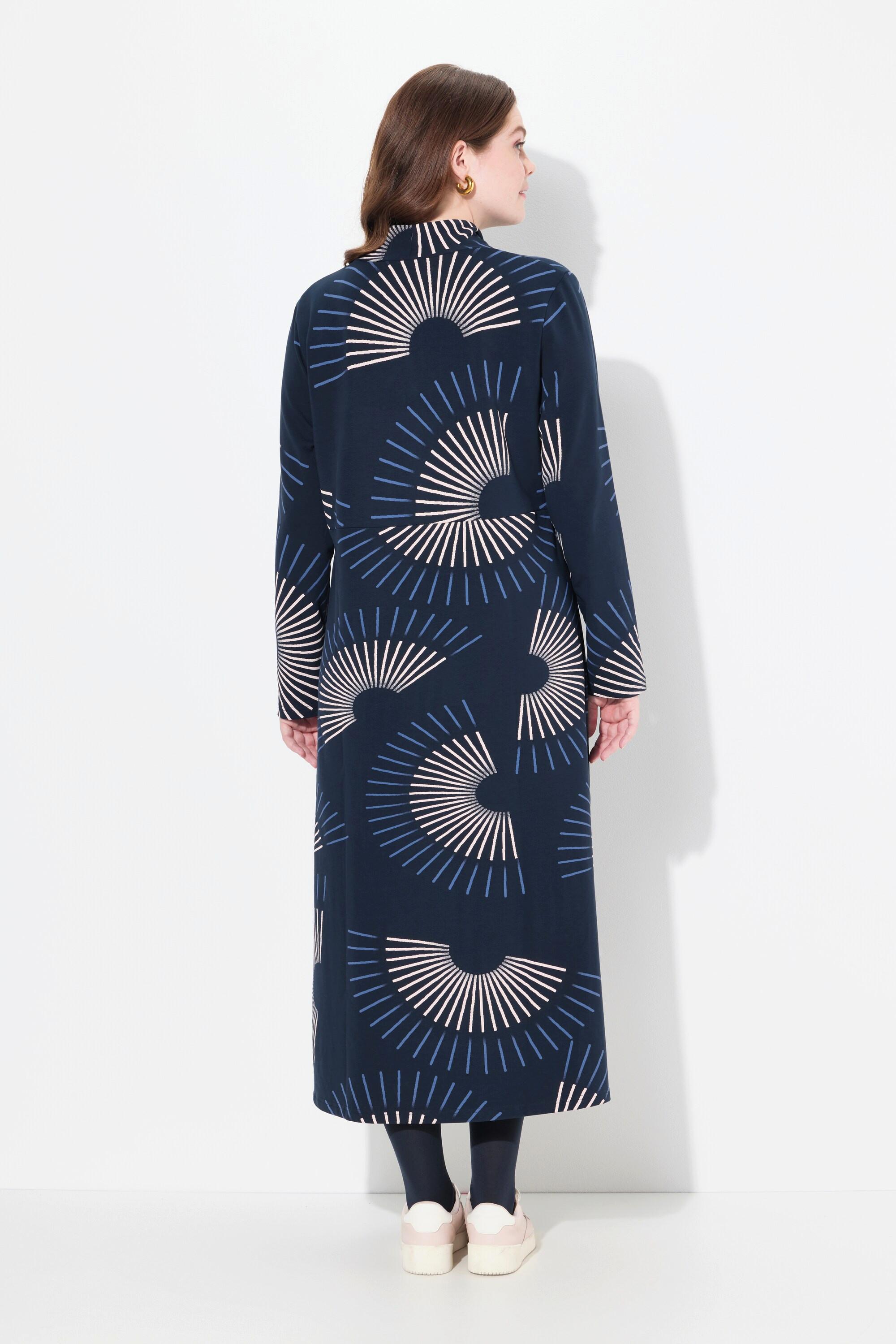 Ulla Popken Maxi Sweatkleid Wasserfallkragen Langarm Biobaumwolle
