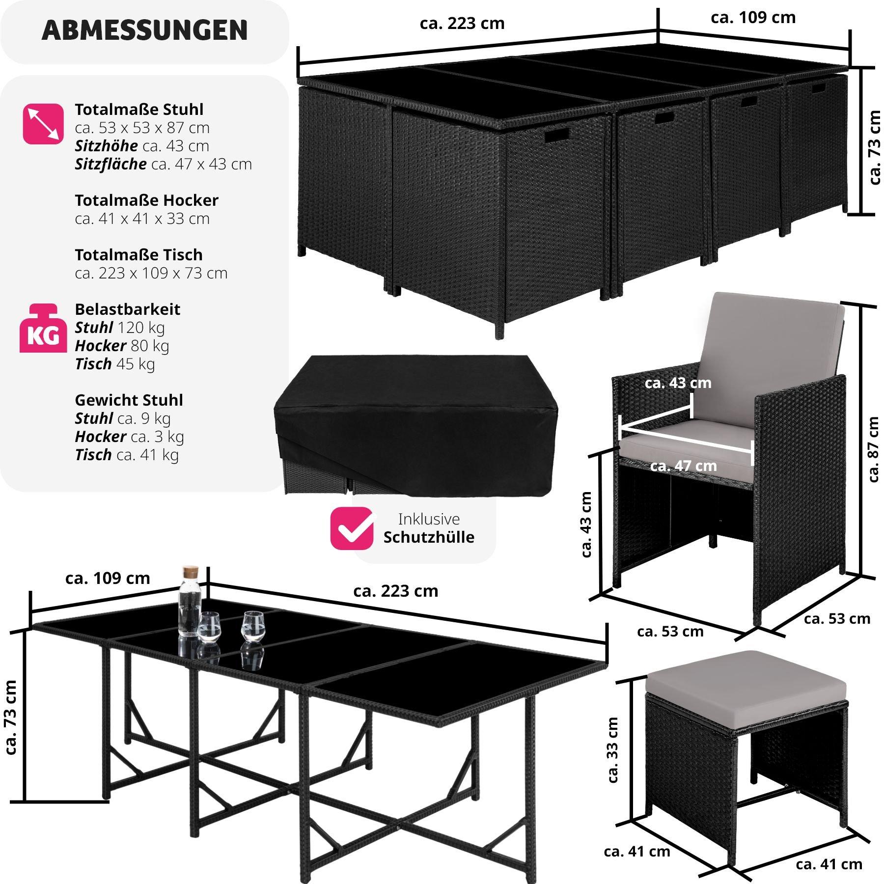 Tectake Rattan Sitzgruppe Palma 8+4+1 mit Schutzhülle