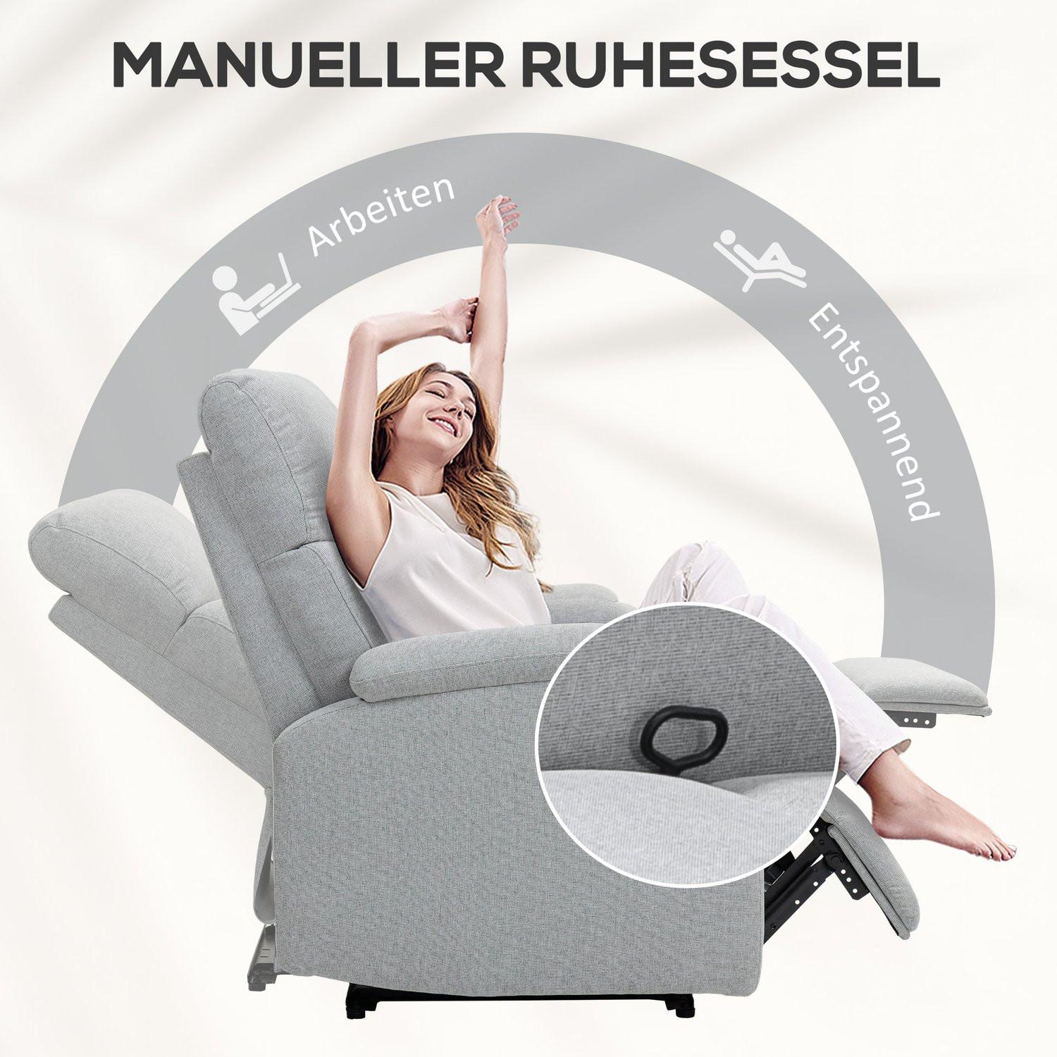Northio Relaxsessel, Fernsehsessel mit Liegefunktion, Gepolstert TV-Sessel mit Leinenoptik, Liegesessel mit Taschenfederkern, Ruhesessel bis 150 kg belastbar für Wohnzimmer, Grau Aosom