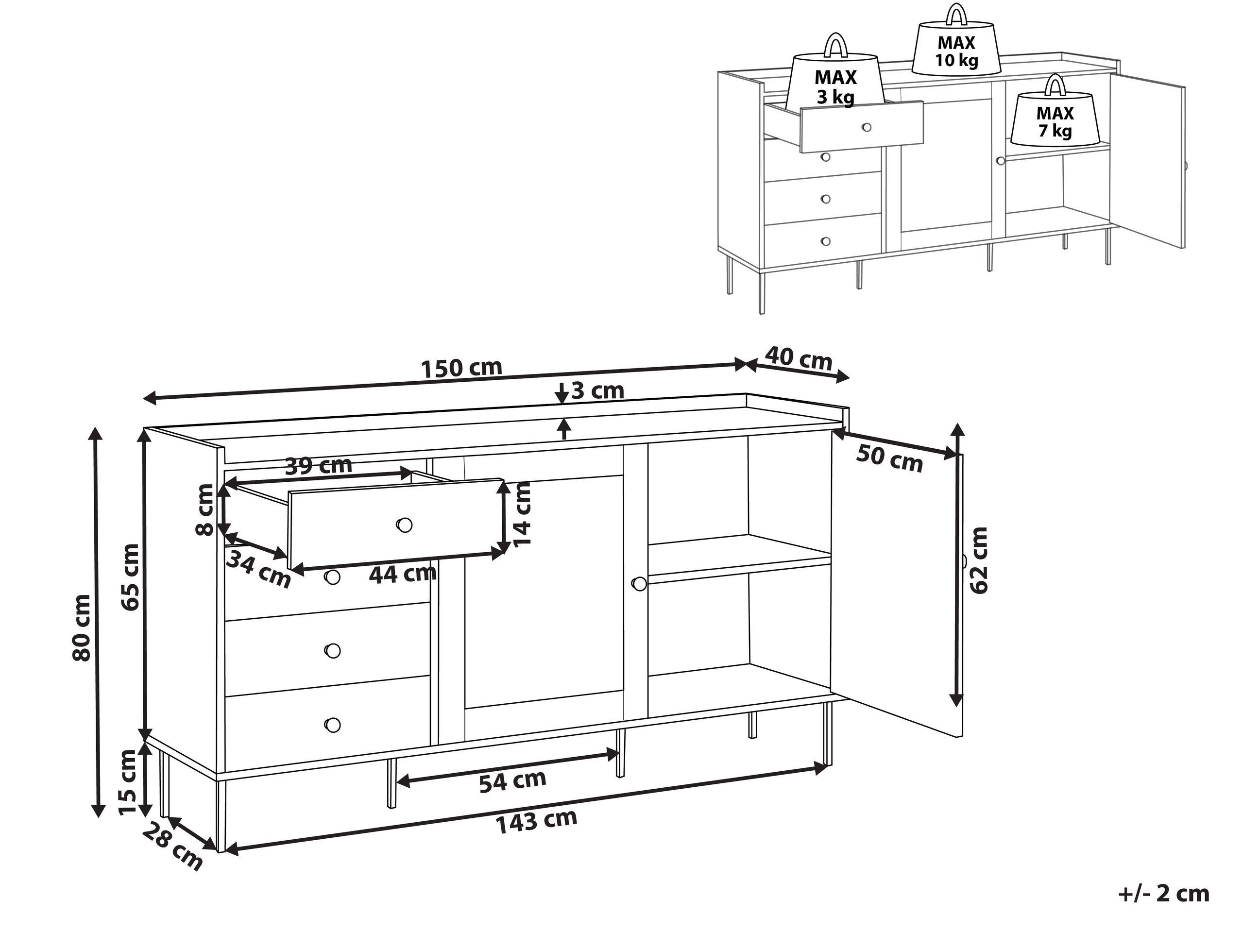 Beliani Sideboard mit 2 Türen aus Faserplatte Skandinavisch ALCOVE