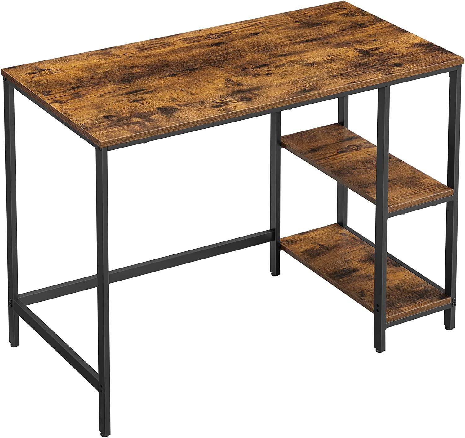 Pricenet Brauner Vintage-Computertisch mit Metallrahmen und Regalen