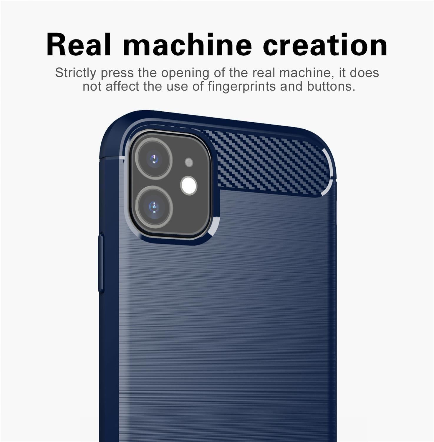 Cadorabo Hülle für Apple iPhone 11 TPU Silikon Edelstahl-Karbonfaser Optik