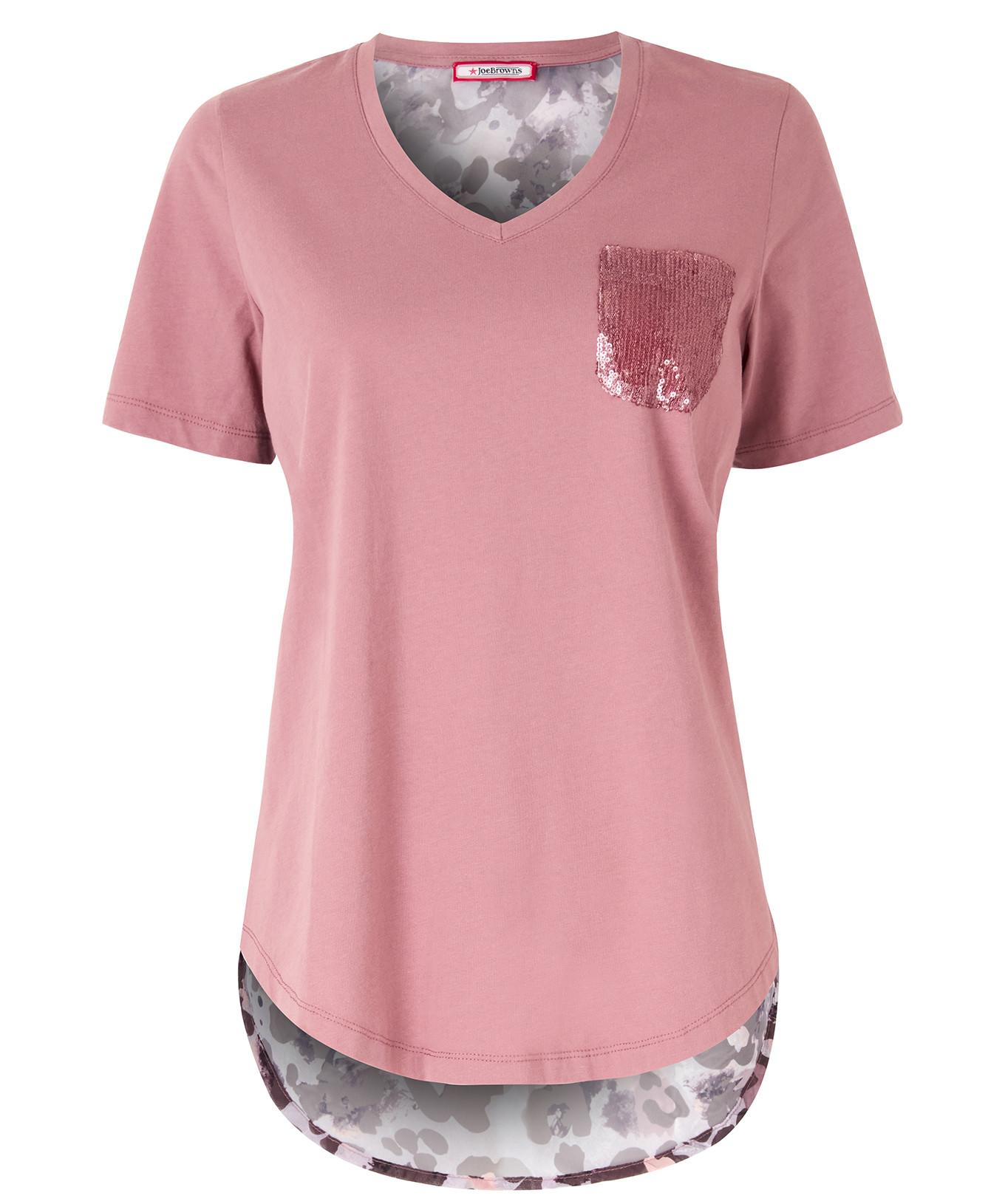 Joe Browns Blassrosa T-Shirt mit gewebter Rückseite