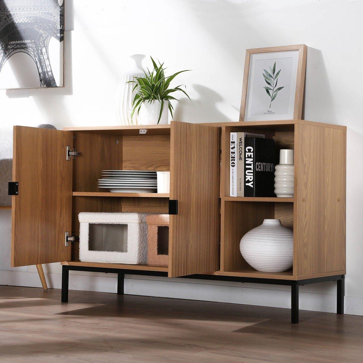 Calicosy Buffet mit 2 Türen und 2 offenen Fächern in Holzrillenoptik L110 cm - TARA