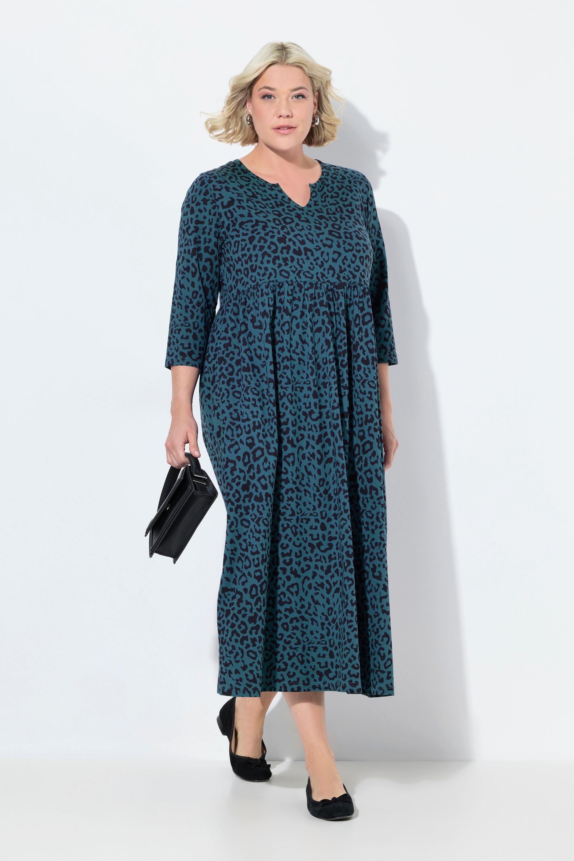 Ulla Popken Jerseykleid A-Linie Tunika-Ausschnitt 3/4-Arm mit Taschen